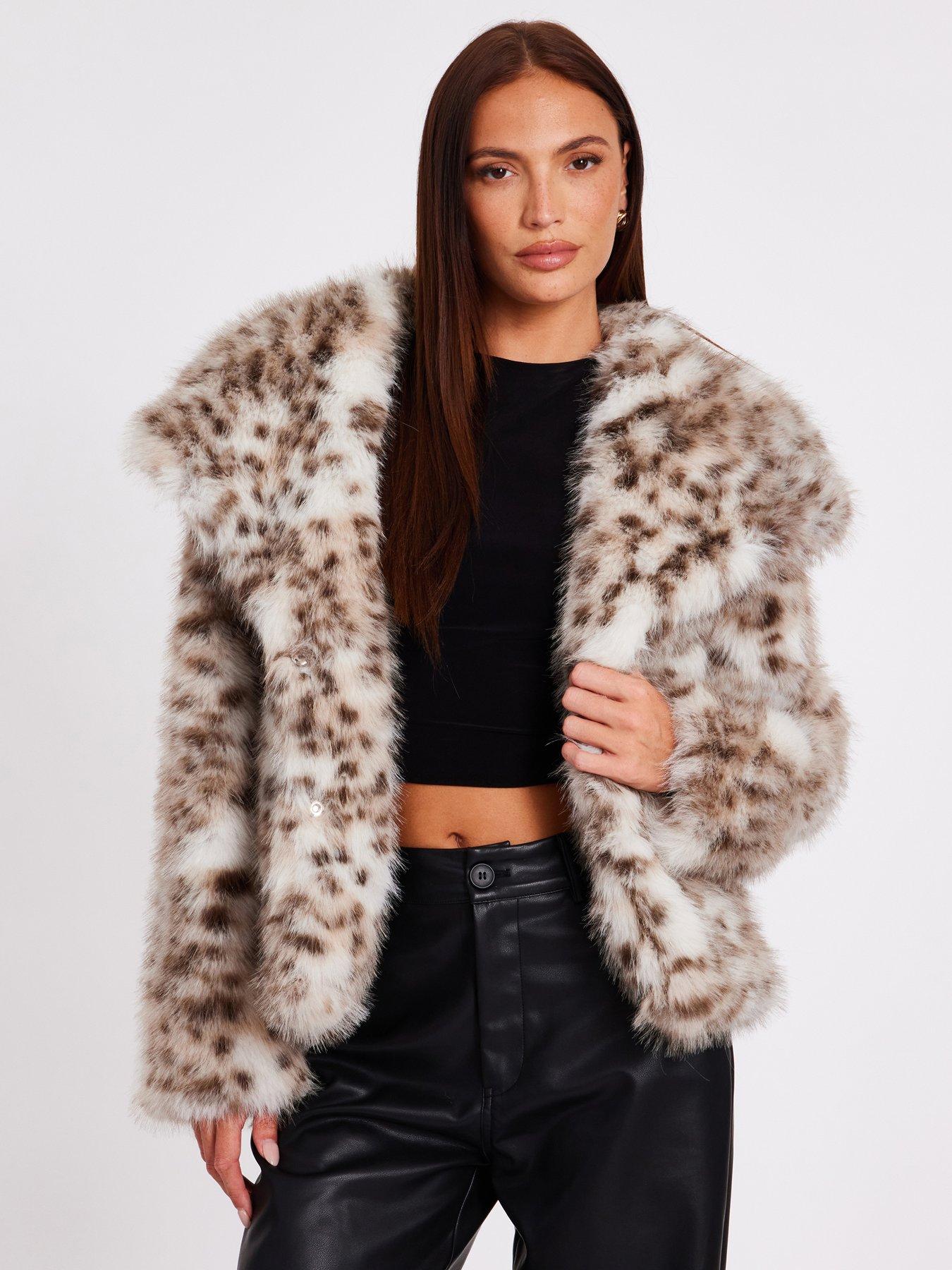 Quiz Brown Faux Fur Leopard Print Jacket