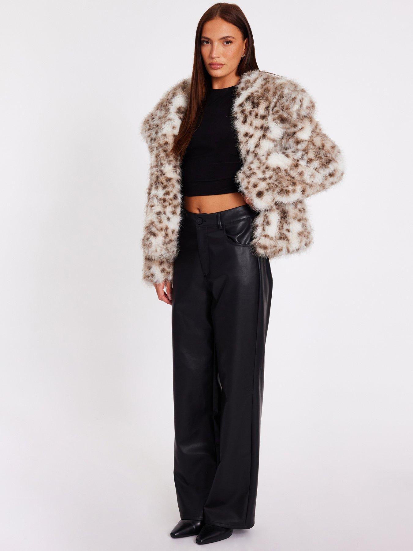 Image 3 of 6 of Quiz Brown Faux Fur Leopard Print Jacket