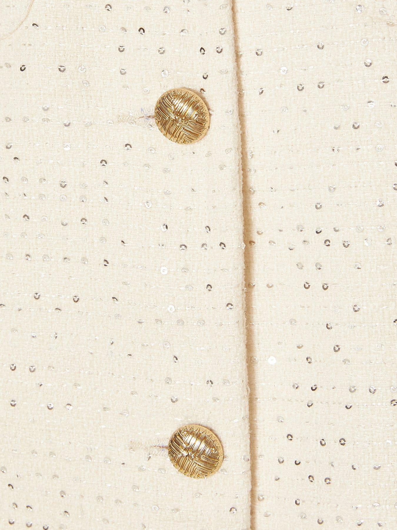 Image 4 of 6 of Quiz Cream Boucle Sequin Cropped Jacket