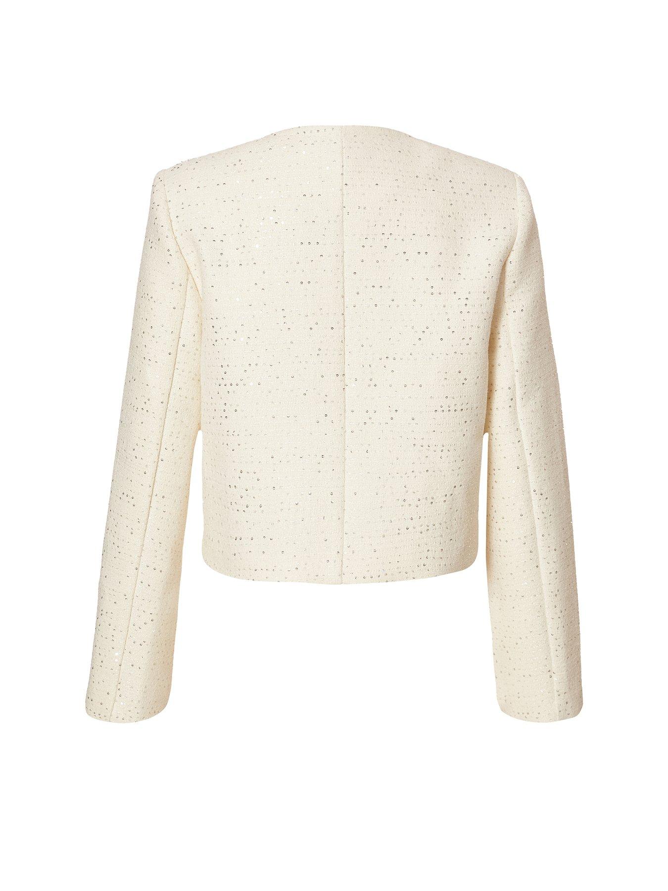 Image 6 of 6 of Quiz Cream Boucle Sequin Cropped Jacket