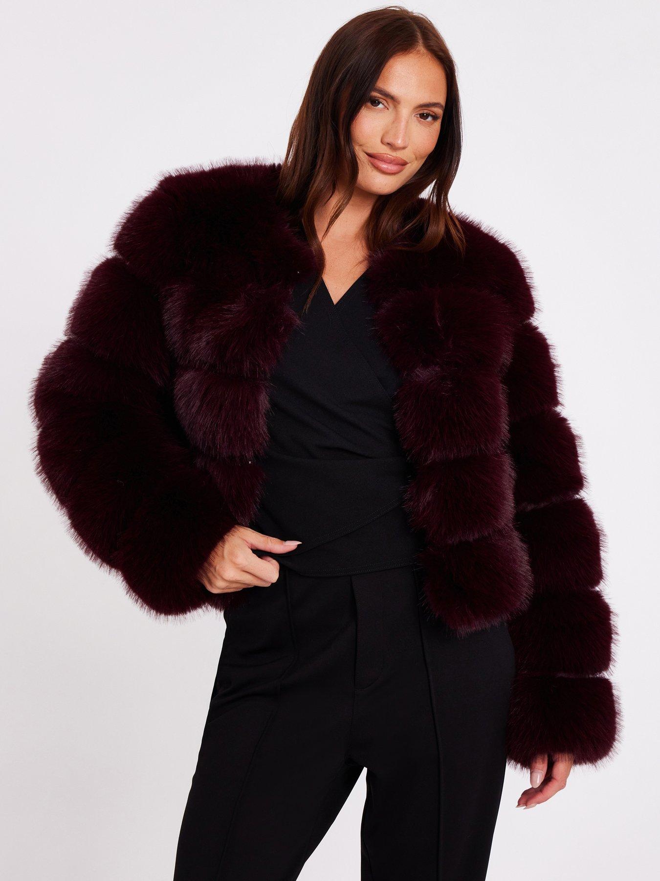 Quiz Dark Red Faux Fur Jacket