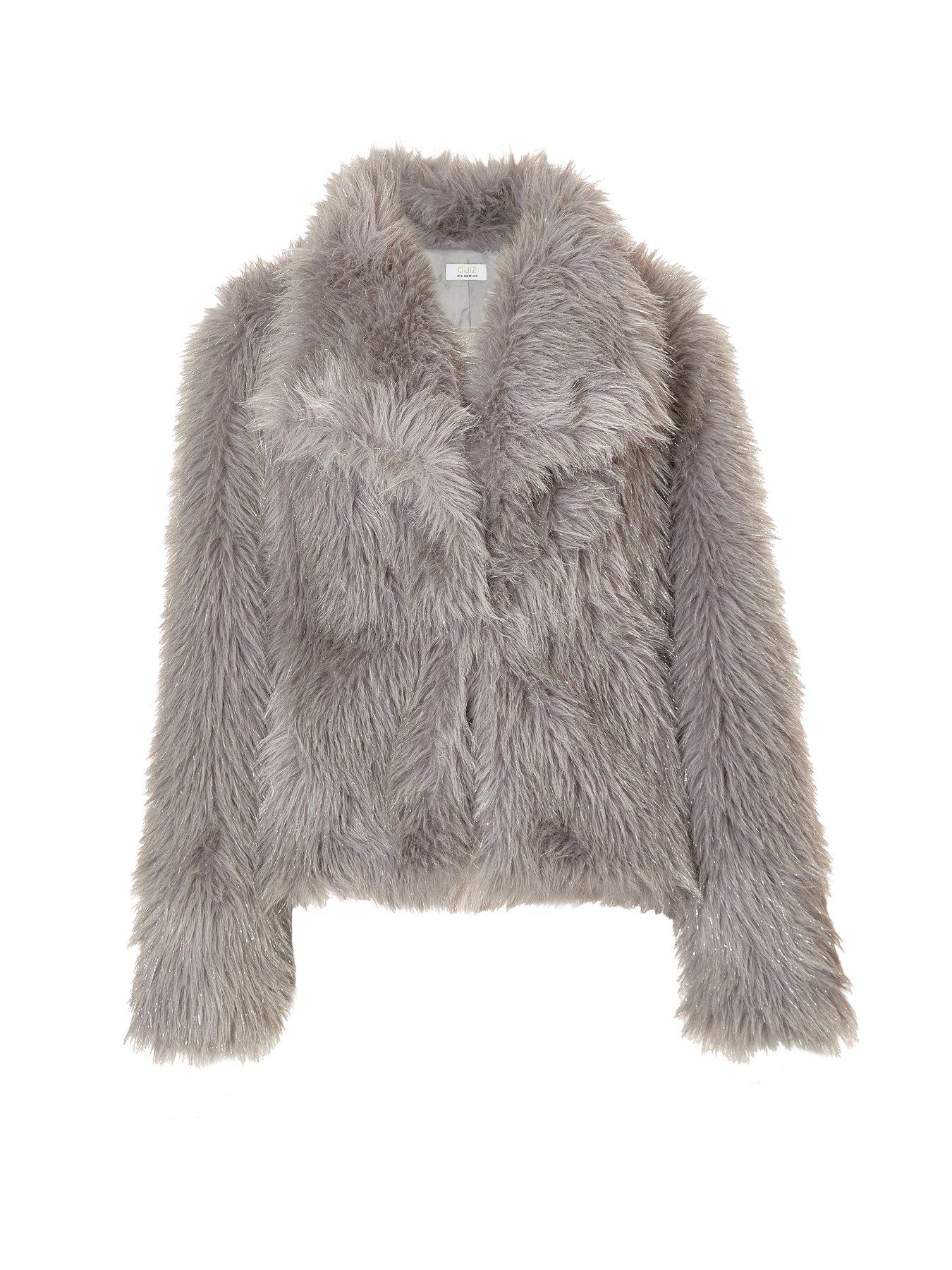 Image 5 of 6 of Quiz Grey Faux Fur Cropped Jacket