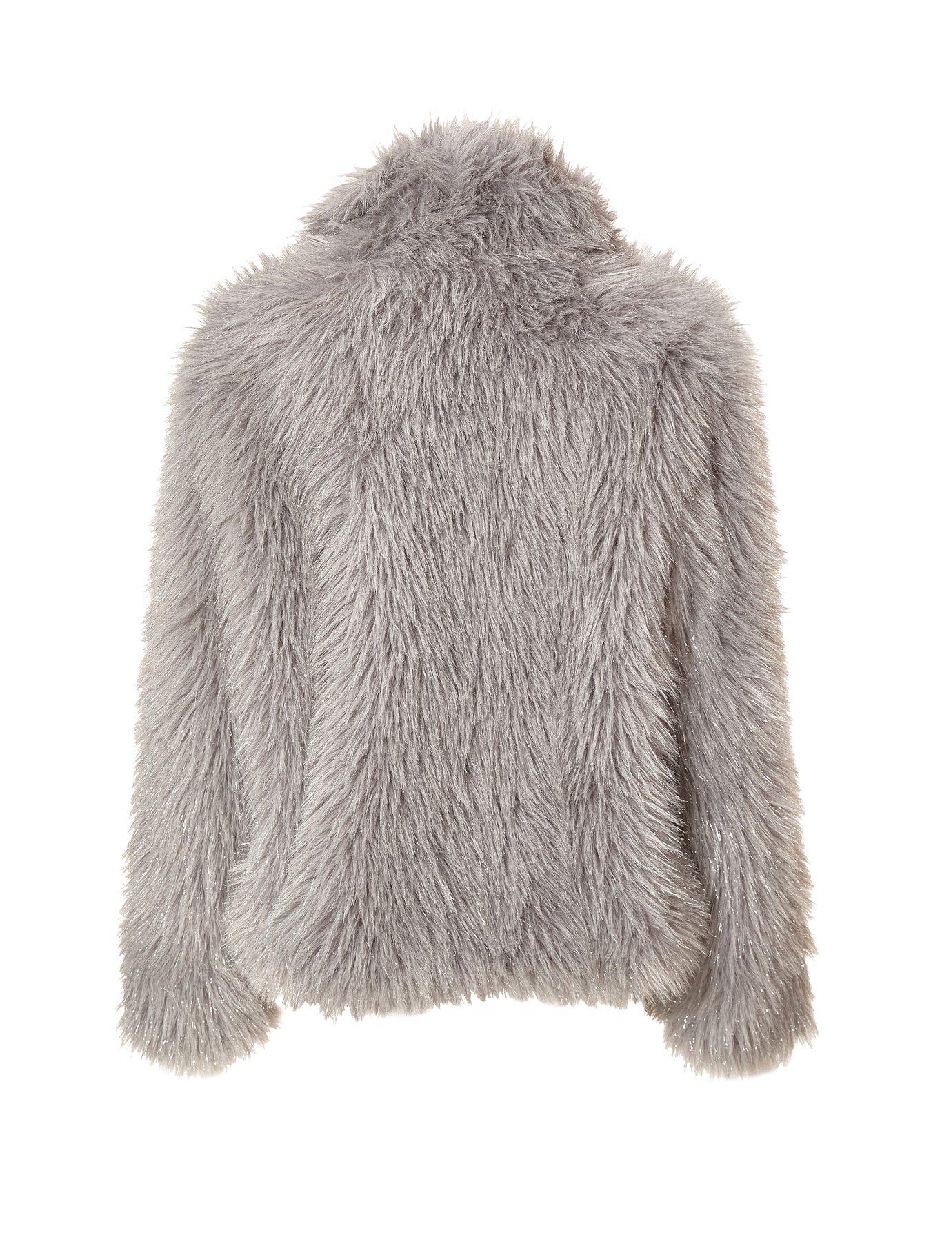 Image 6 of 6 of Quiz Grey Faux Fur Cropped Jacket