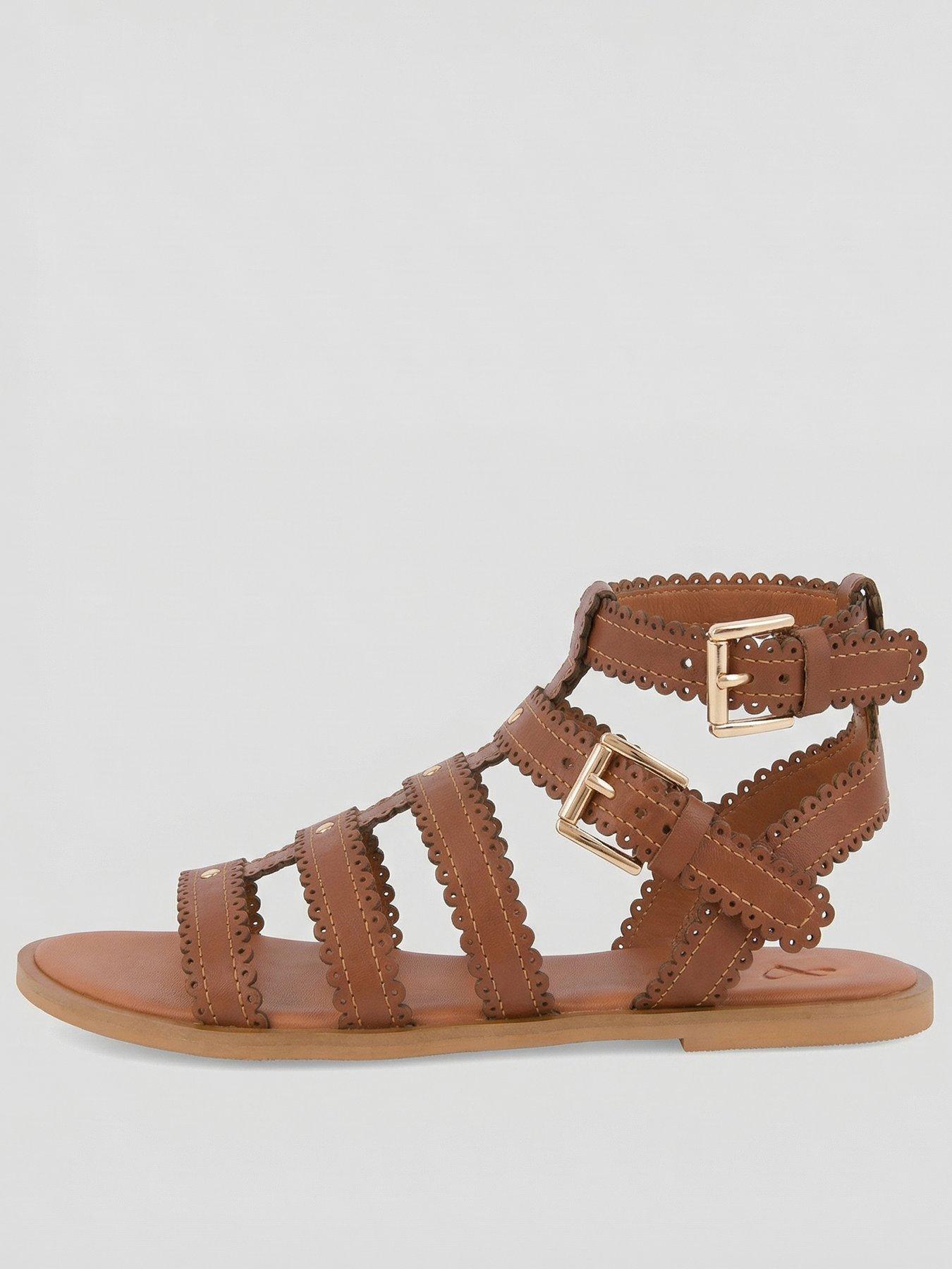 The Very Collection Real Leather Scalloped Gladiator Sandals - Brown