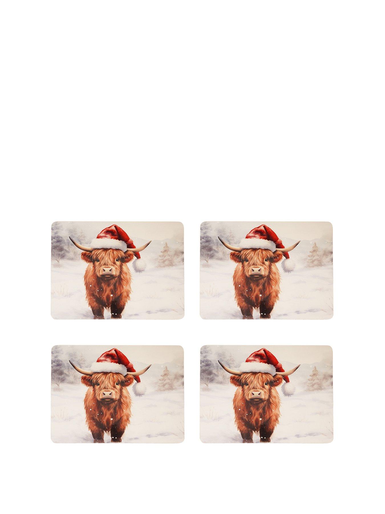 undefined Set Of 4 Christmas Highland Cow Placemats