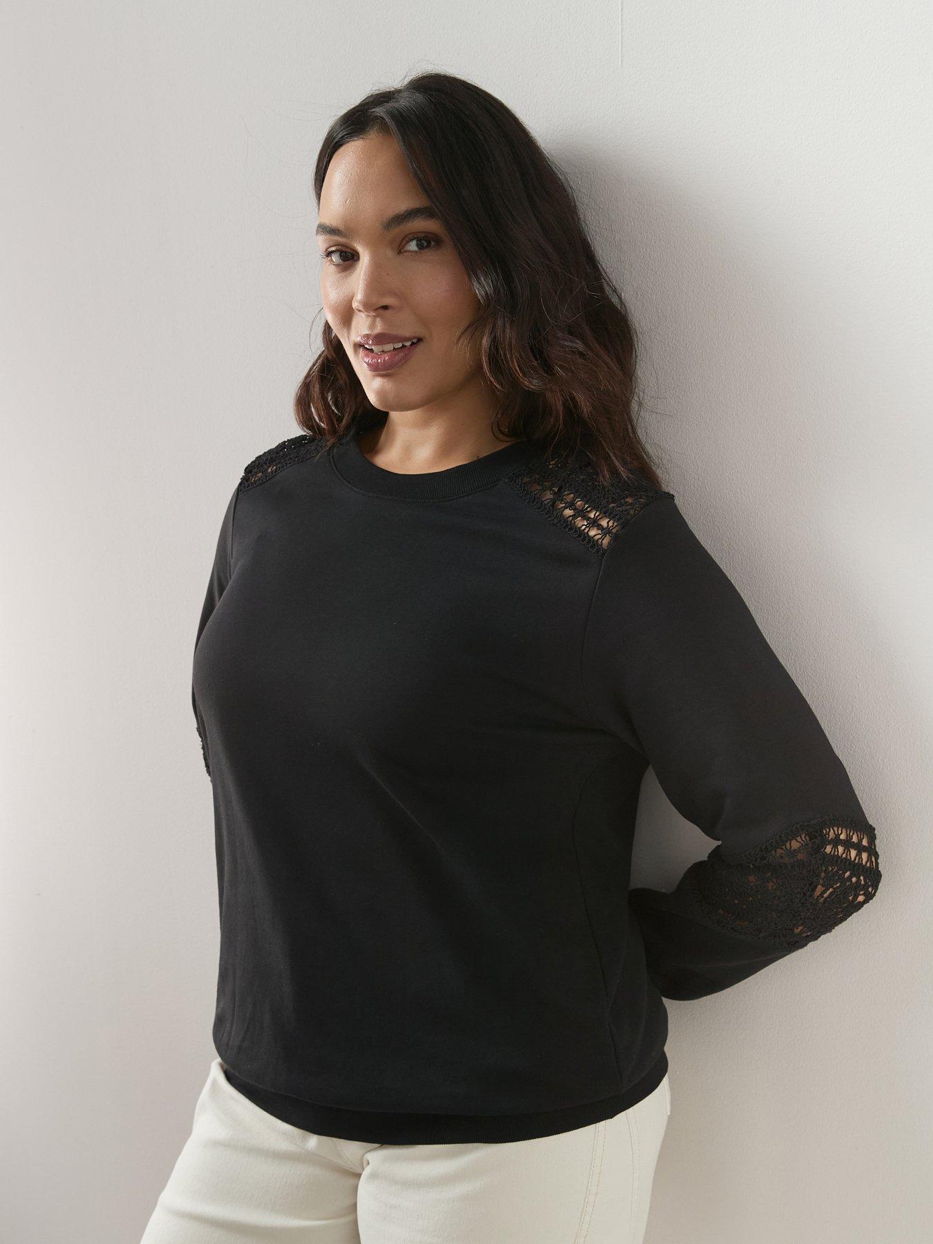  image of the-very-collection-curve-lace-insert-sweatshirt-black