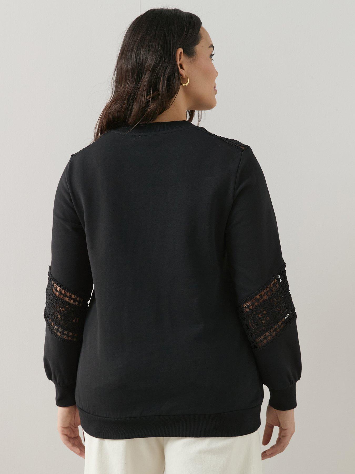 stillFront image of the-very-collection-curve-lace-insert-sweatshirt-black