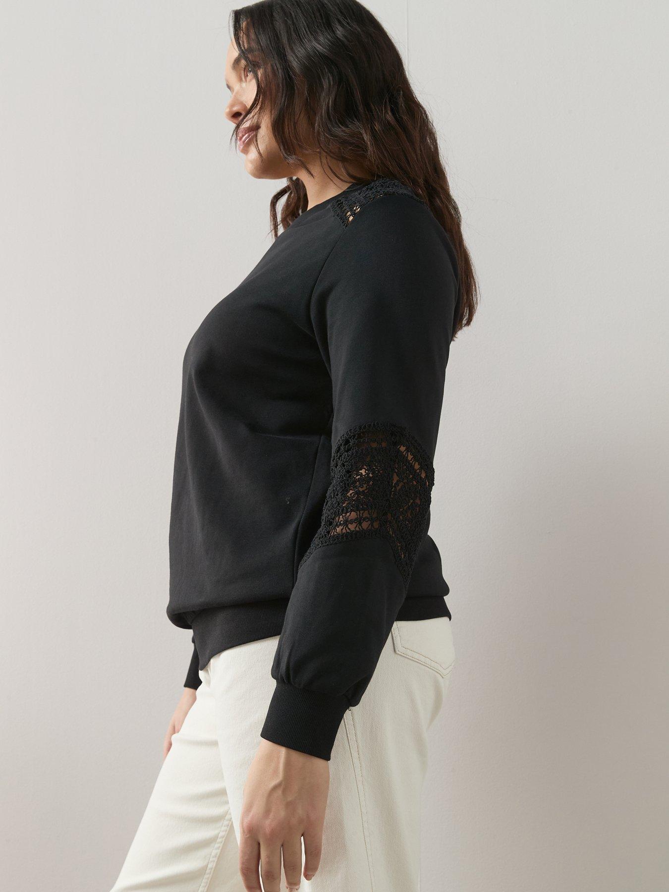  image of the-very-collection-curve-lace-insert-sweatshirt-black