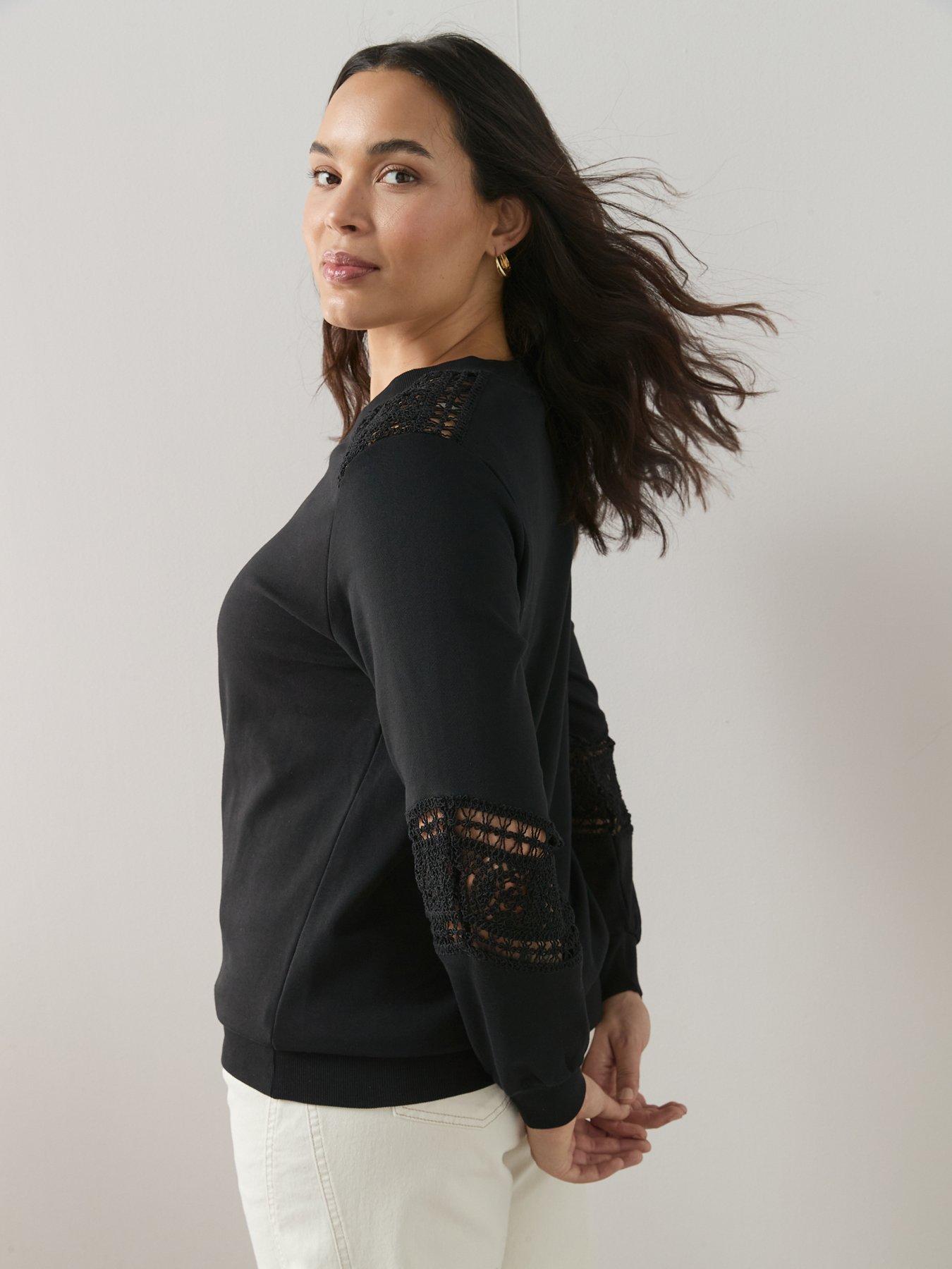  image of the-very-collection-curve-lace-insert-sweatshirt-black