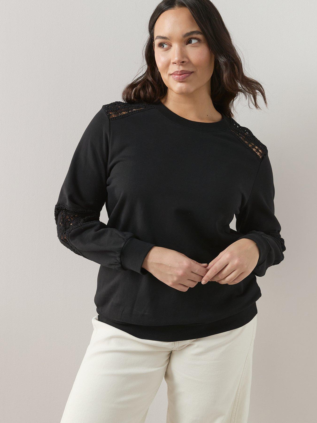  image of the-very-collection-curve-lace-insert-sweatshirt-black