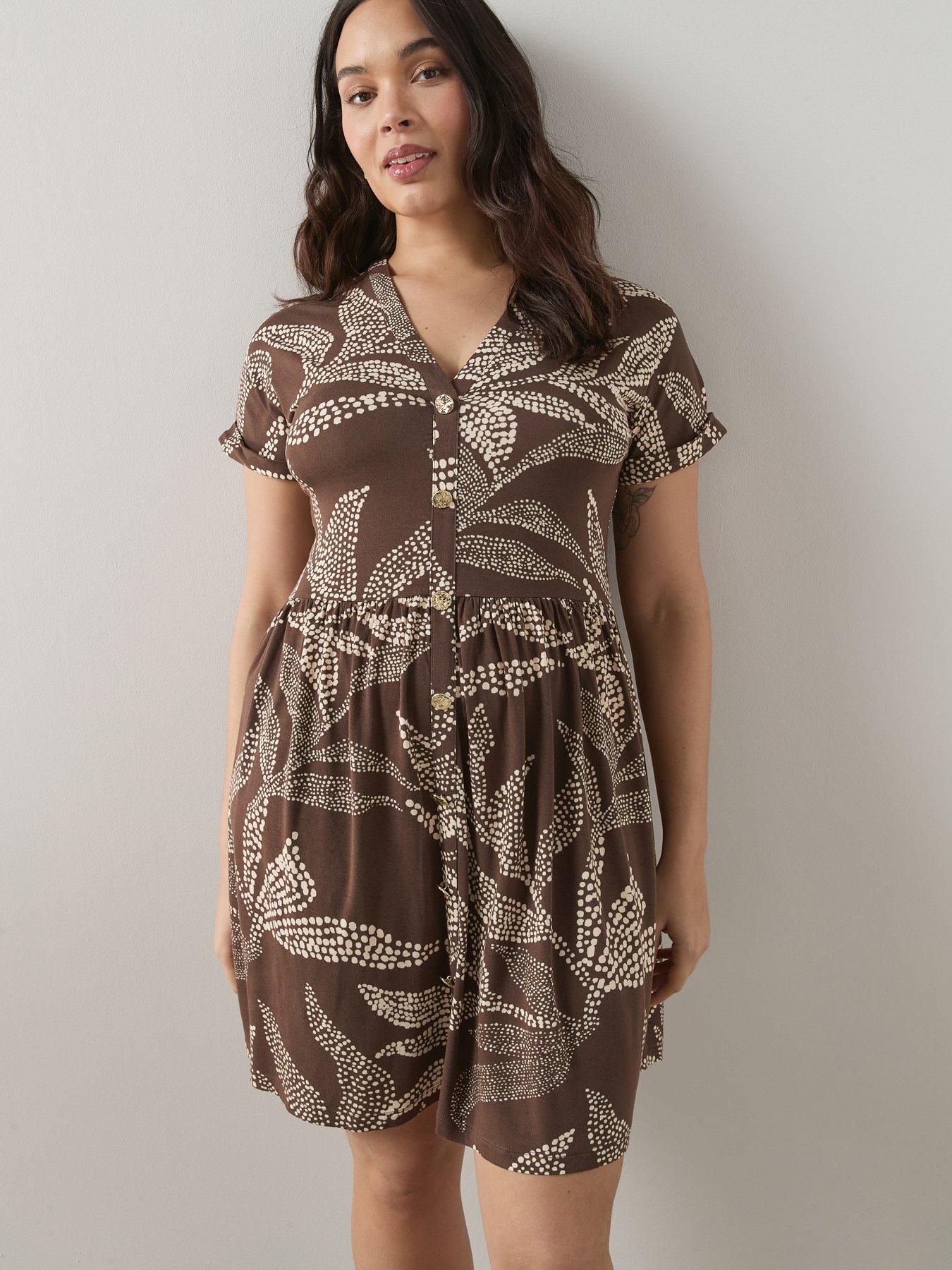 Image 4 of 6 of The Very Collection Curve Button Through Printed Stretch Mini Dress - Print