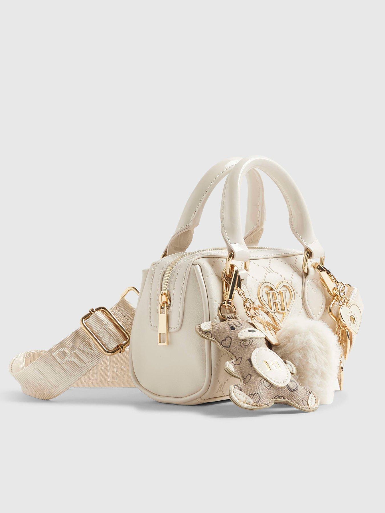  image of river-island-older-girls-mini-bowler-bag-and-charms-cream