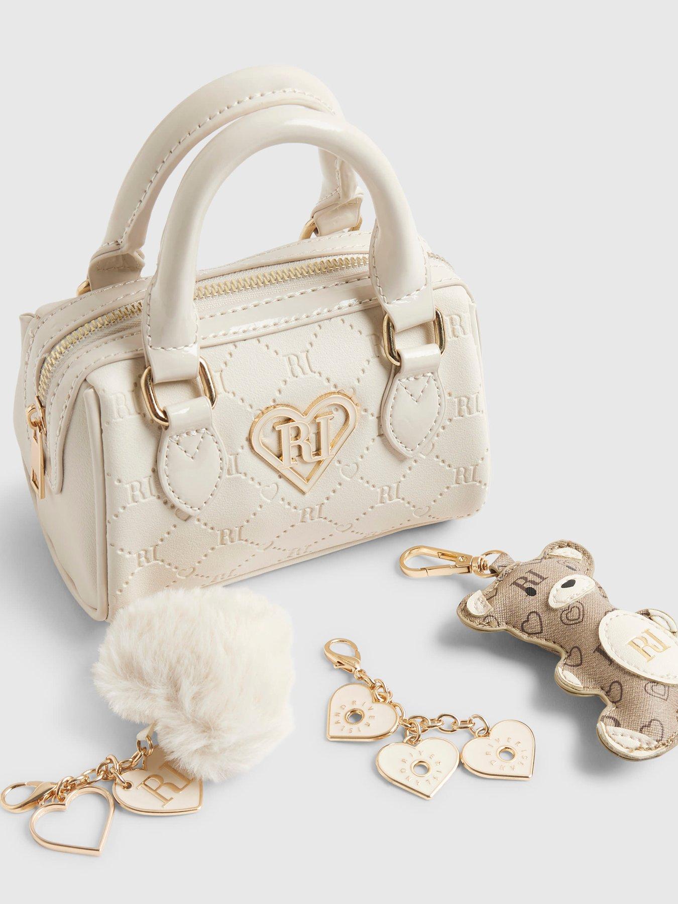  image of river-island-older-girls-mini-bowler-bag-and-charms-cream