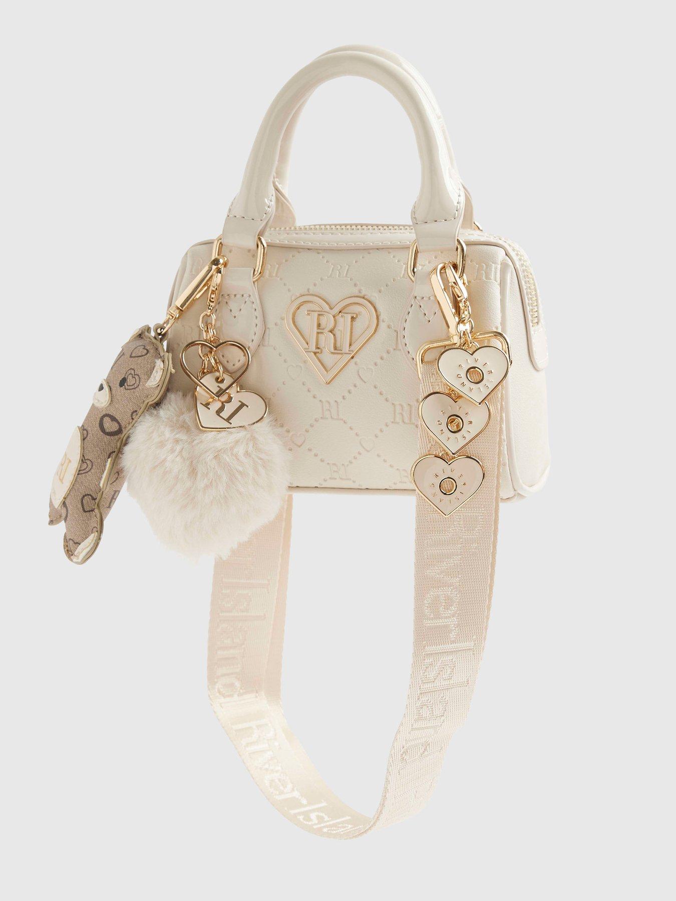  image of river-island-older-girls-mini-bowler-bag-and-charms-cream