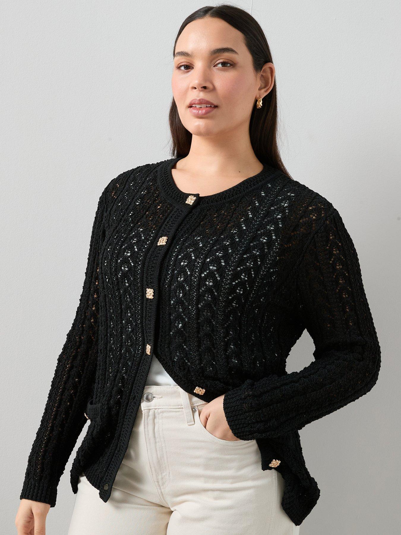 The Very Collection Curve Button Detail Cardigan - Black