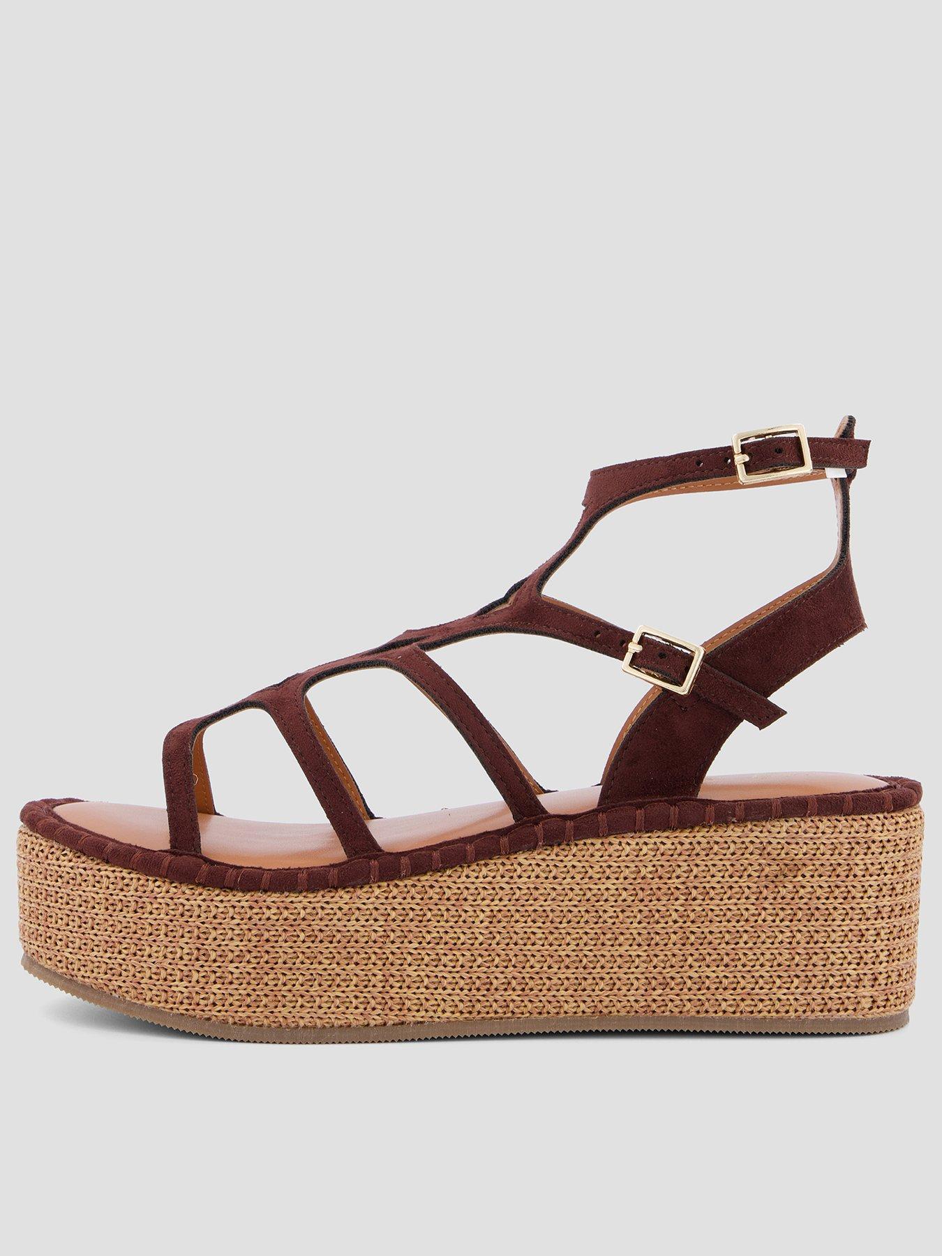front image of the-very-collection-gladiator-wedge-sandals-brown
