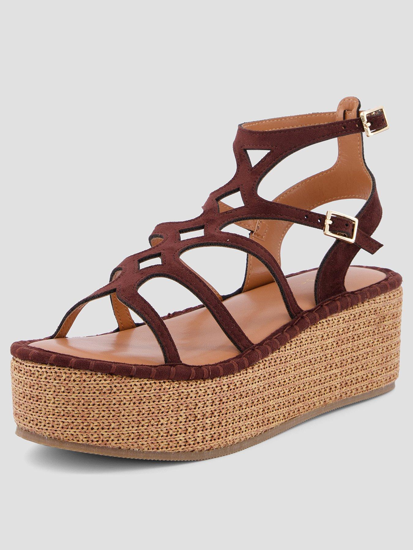 stillFront image of the-very-collection-gladiator-wedge-sandals-brown