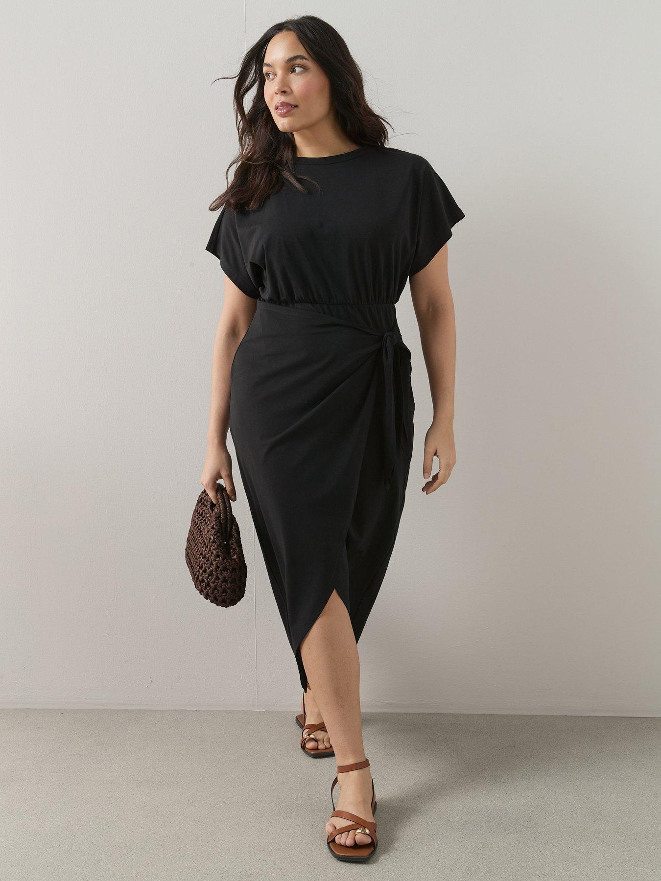 The Very Collection Curve Wrap Skirt Cotton T-shirt Dress - Black