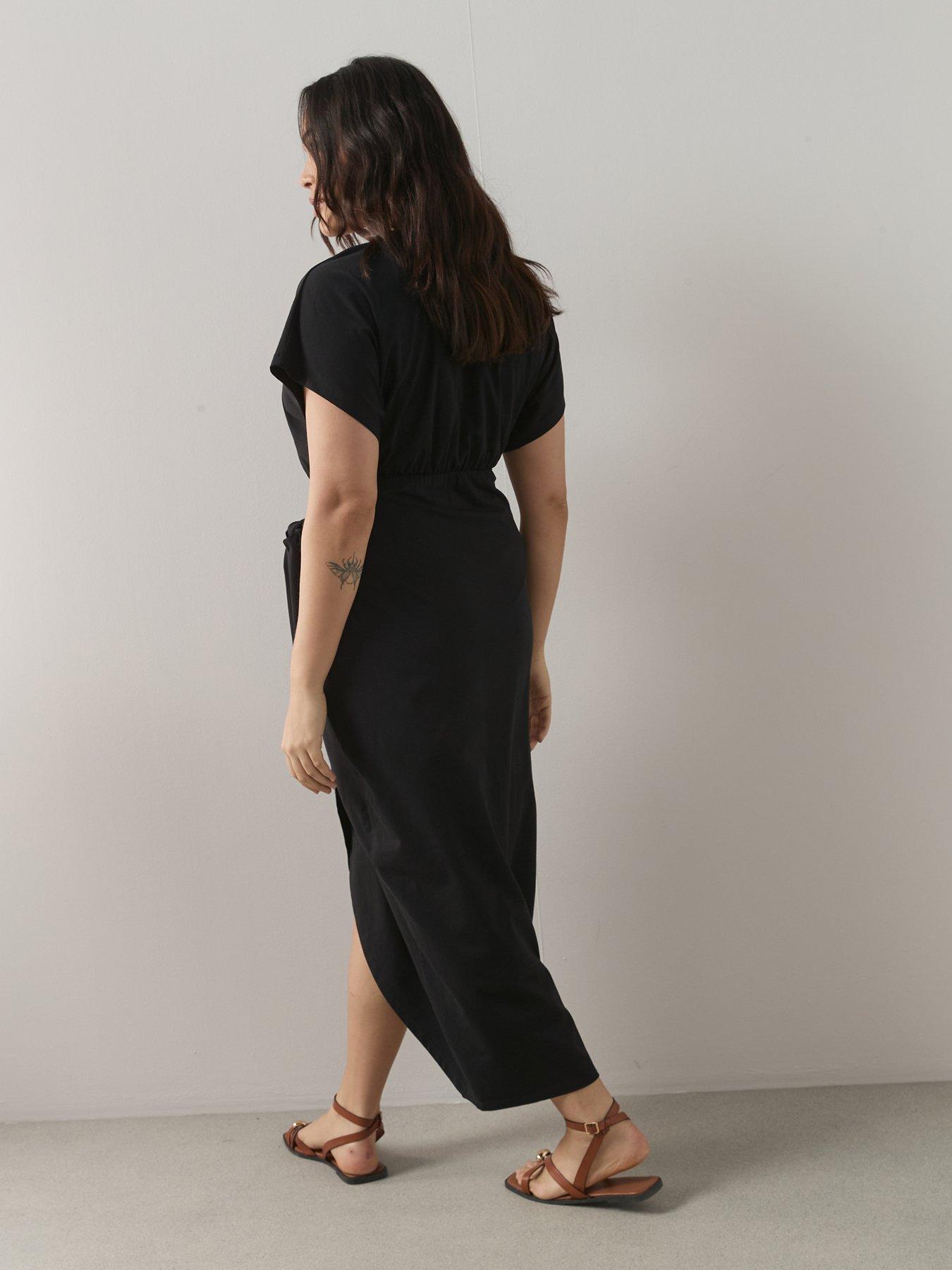  image of the-very-collection-curve-wrap-skirt-cotton-t-shirt-dress-black