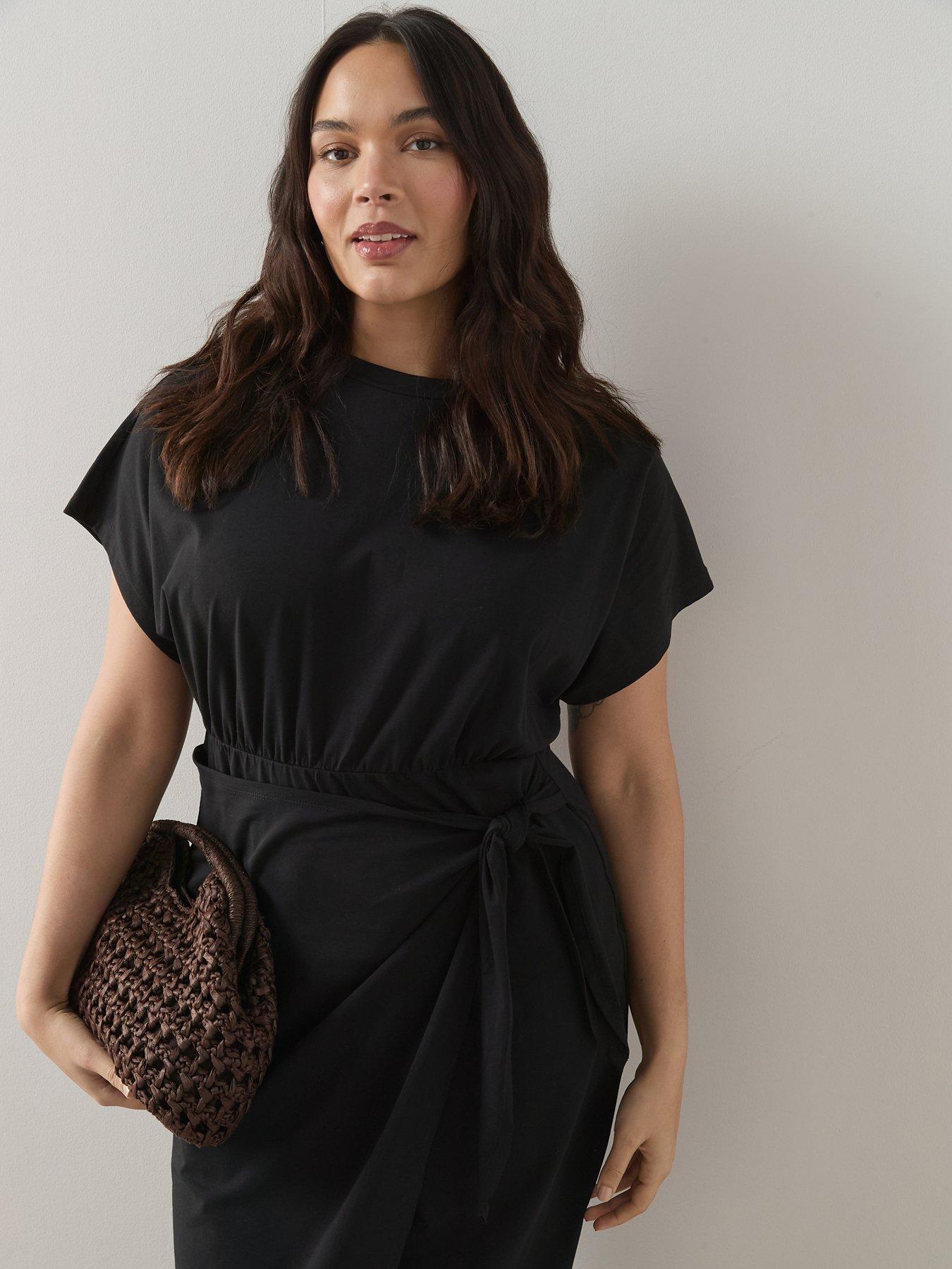  image of the-very-collection-curve-wrap-skirt-cotton-t-shirt-dress-black