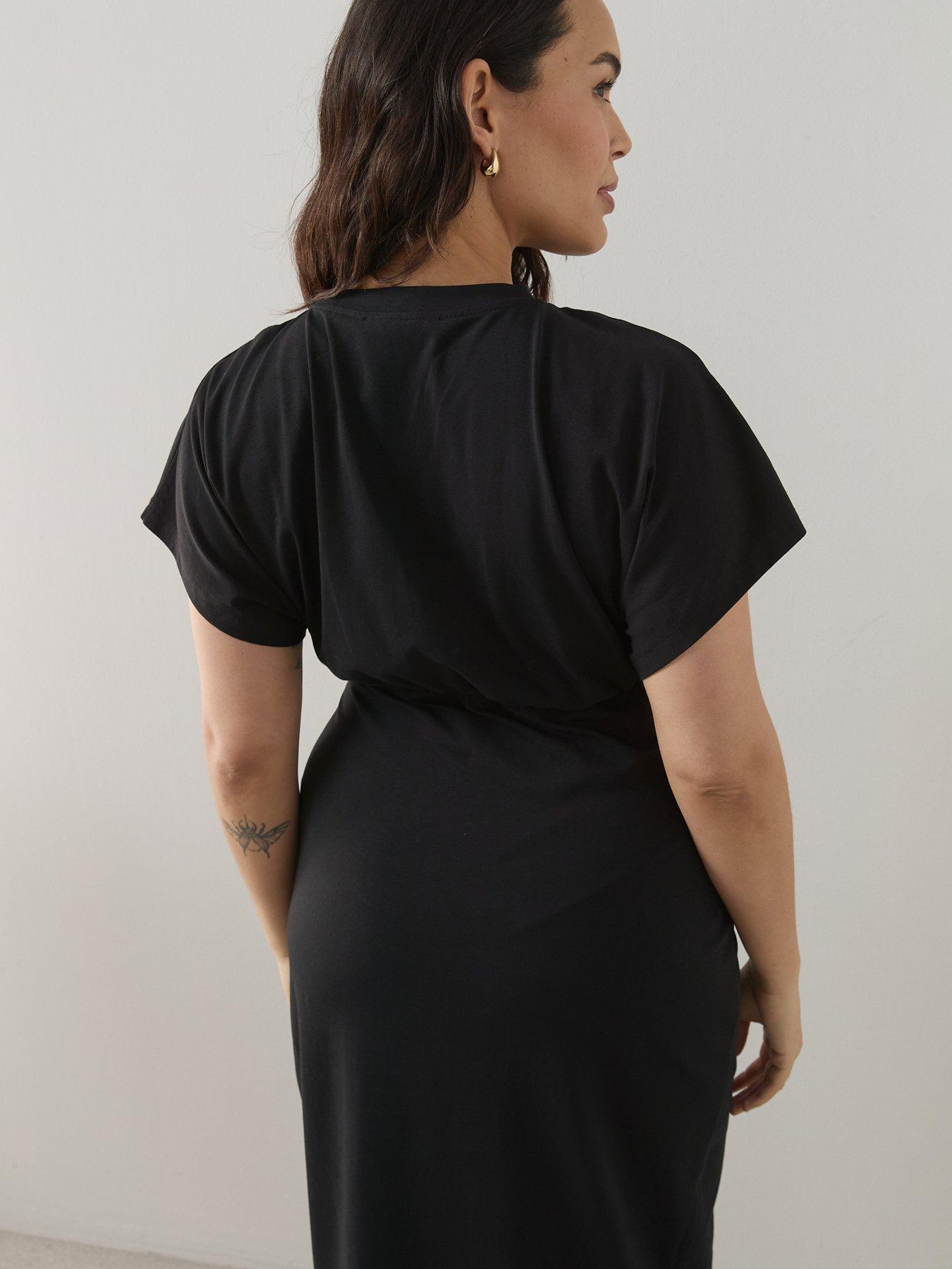  image of the-very-collection-curve-wrap-skirt-cotton-t-shirt-dress-black