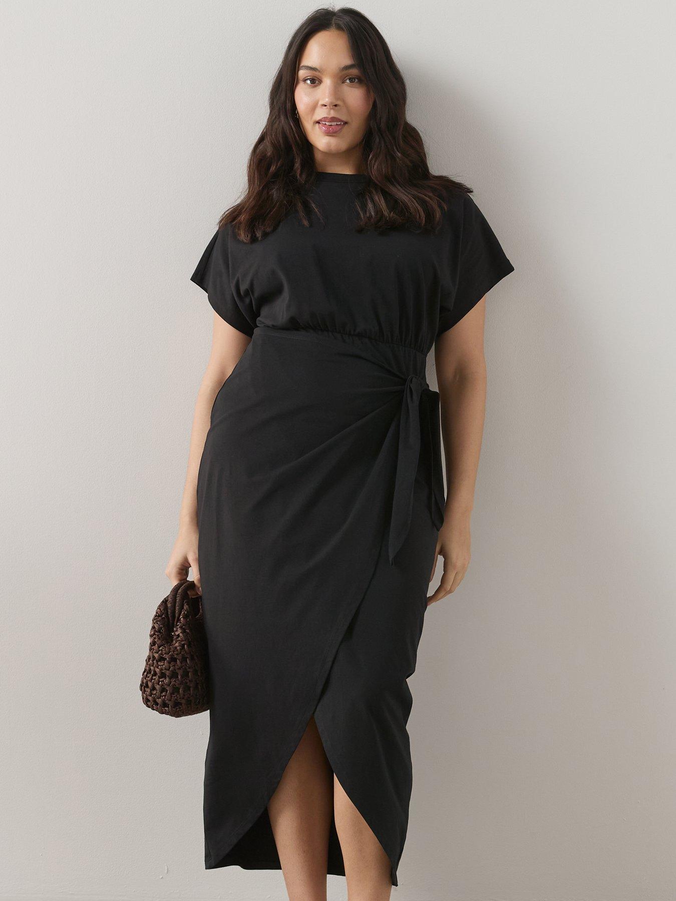  image of the-very-collection-curve-wrap-skirt-cotton-t-shirt-dress-black