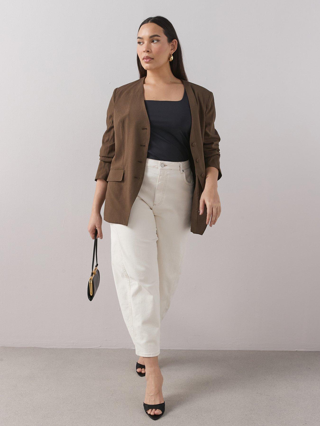 The Very Collection Curve Cinched Waist Collarless Linen Blazer