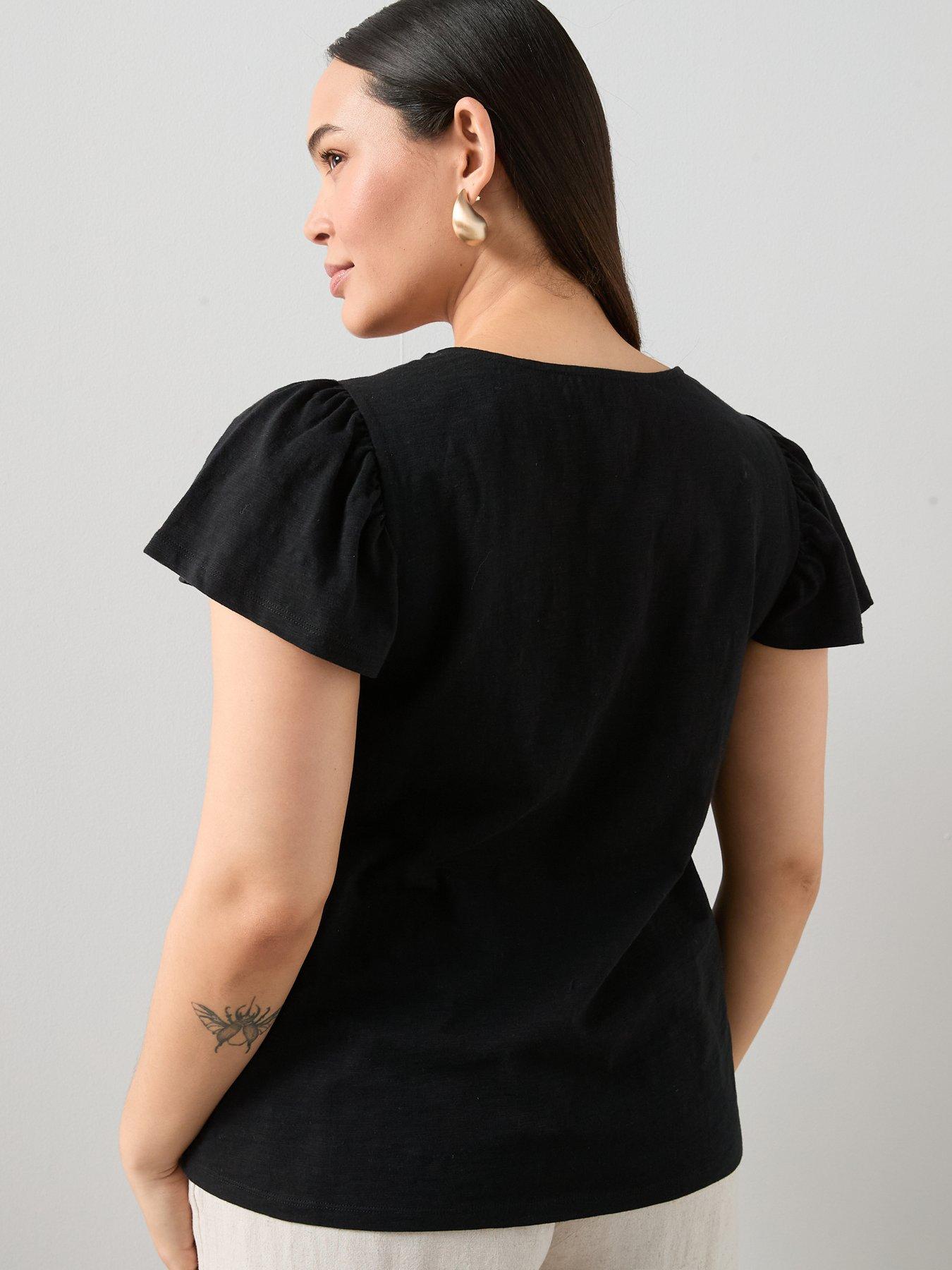 stillFront image of the-very-collection-curve-frill-sleeve-button-through-top