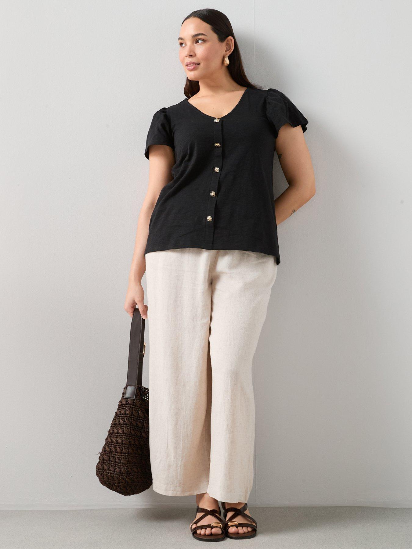  image of the-very-collection-curve-frill-sleeve-button-through-top