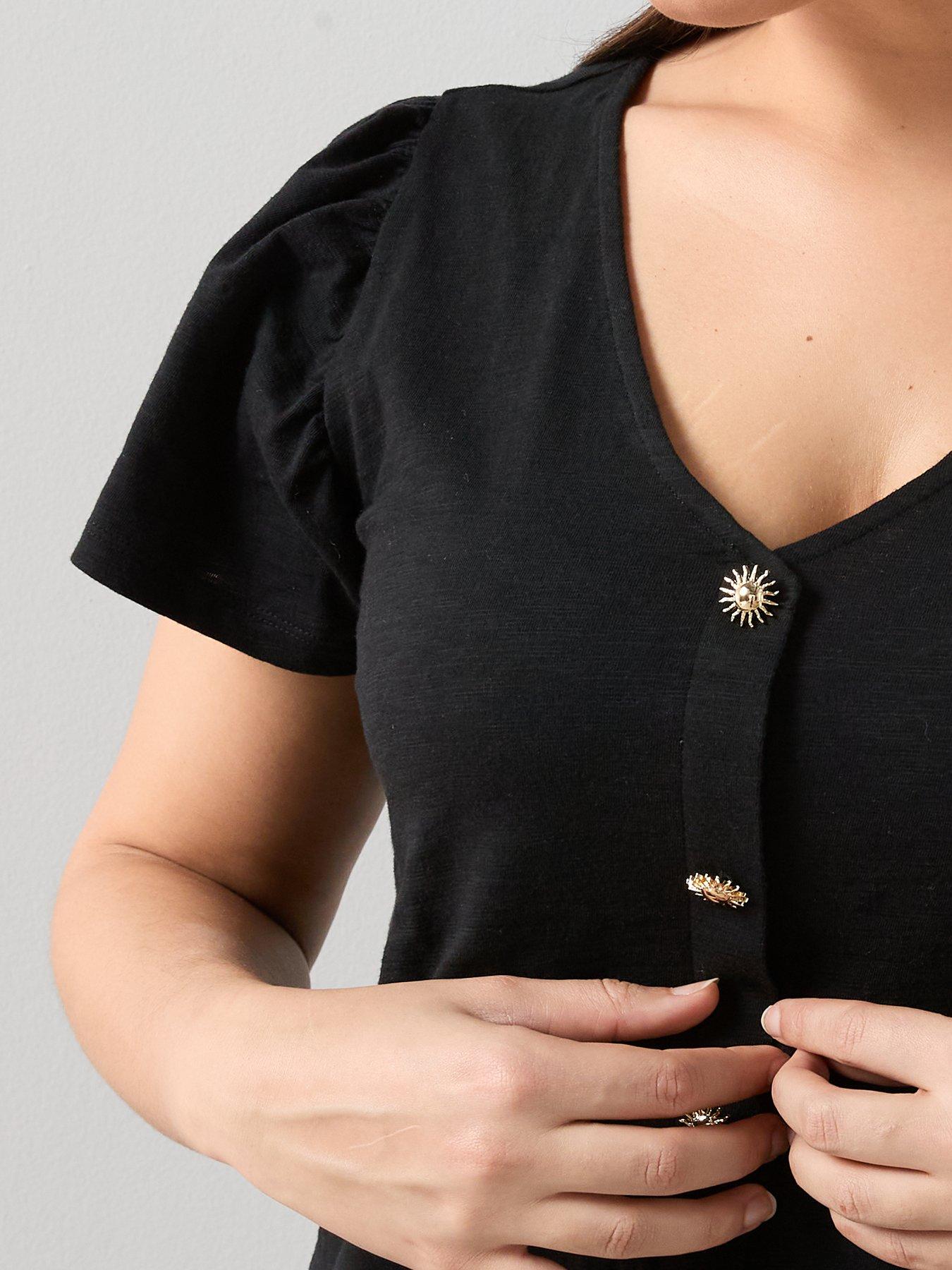  image of the-very-collection-curve-frill-sleeve-button-through-top