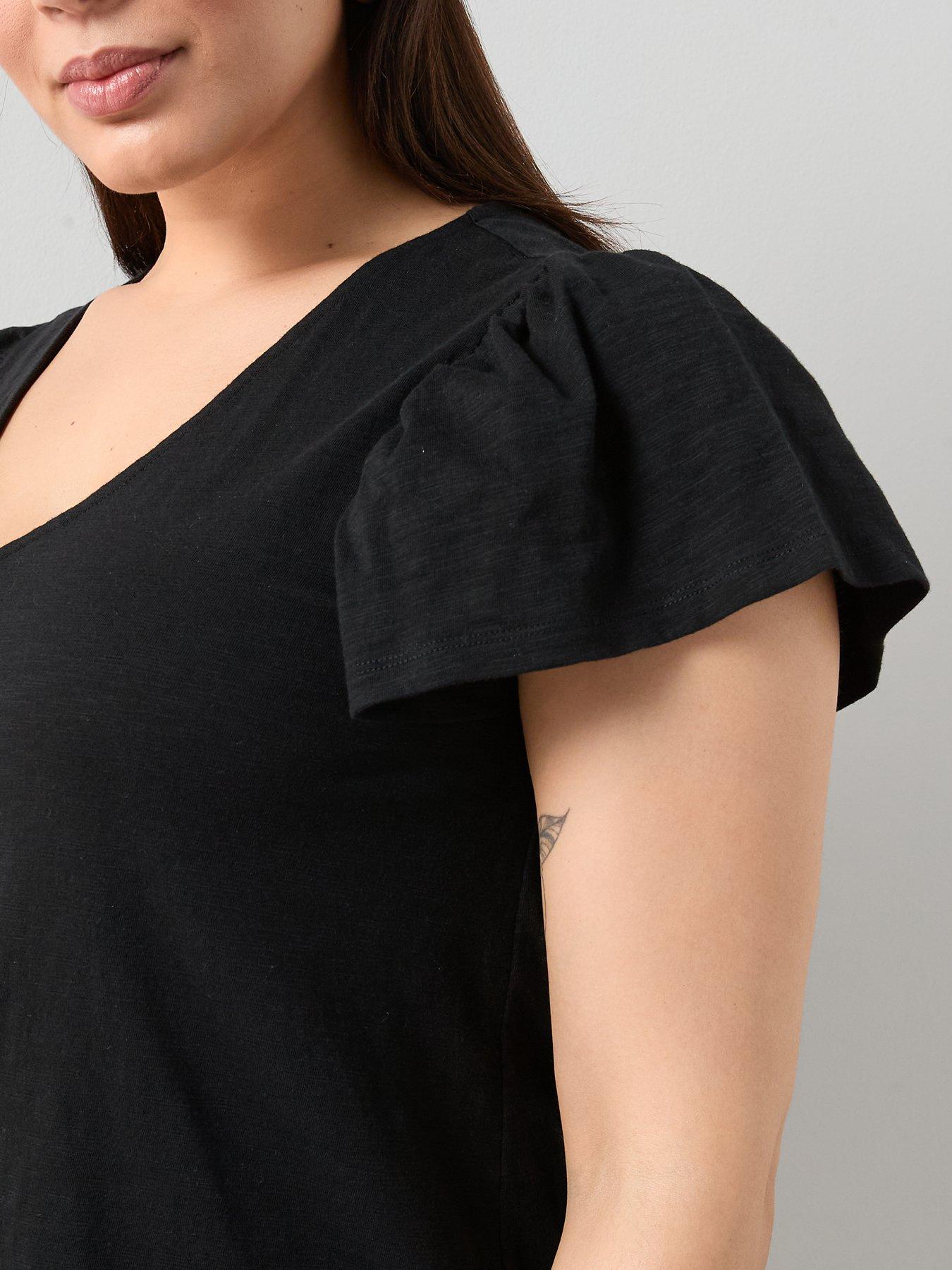  image of the-very-collection-curve-frill-sleeve-button-through-top
