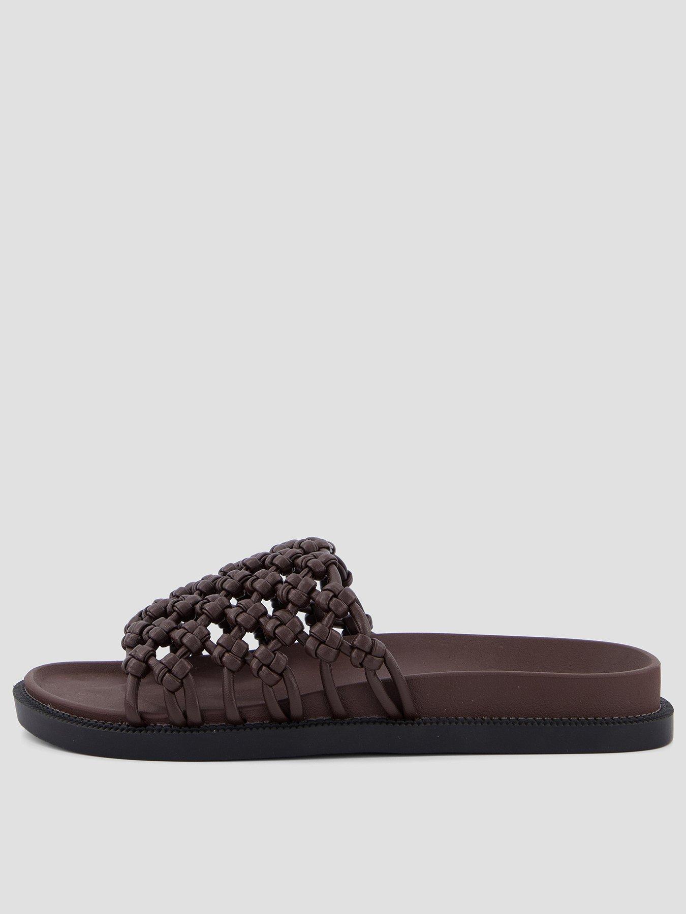 Image 1 of 7 of The Very Collection Wide Fit Woven Footbed Slider - Brown