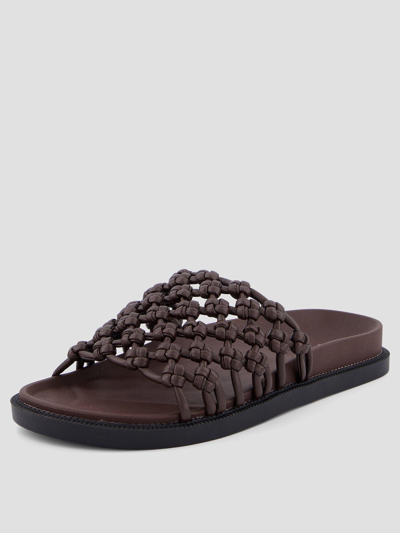 Image 2 of 7 of The Very Collection Wide Fit Woven Footbed Slider - Brown
