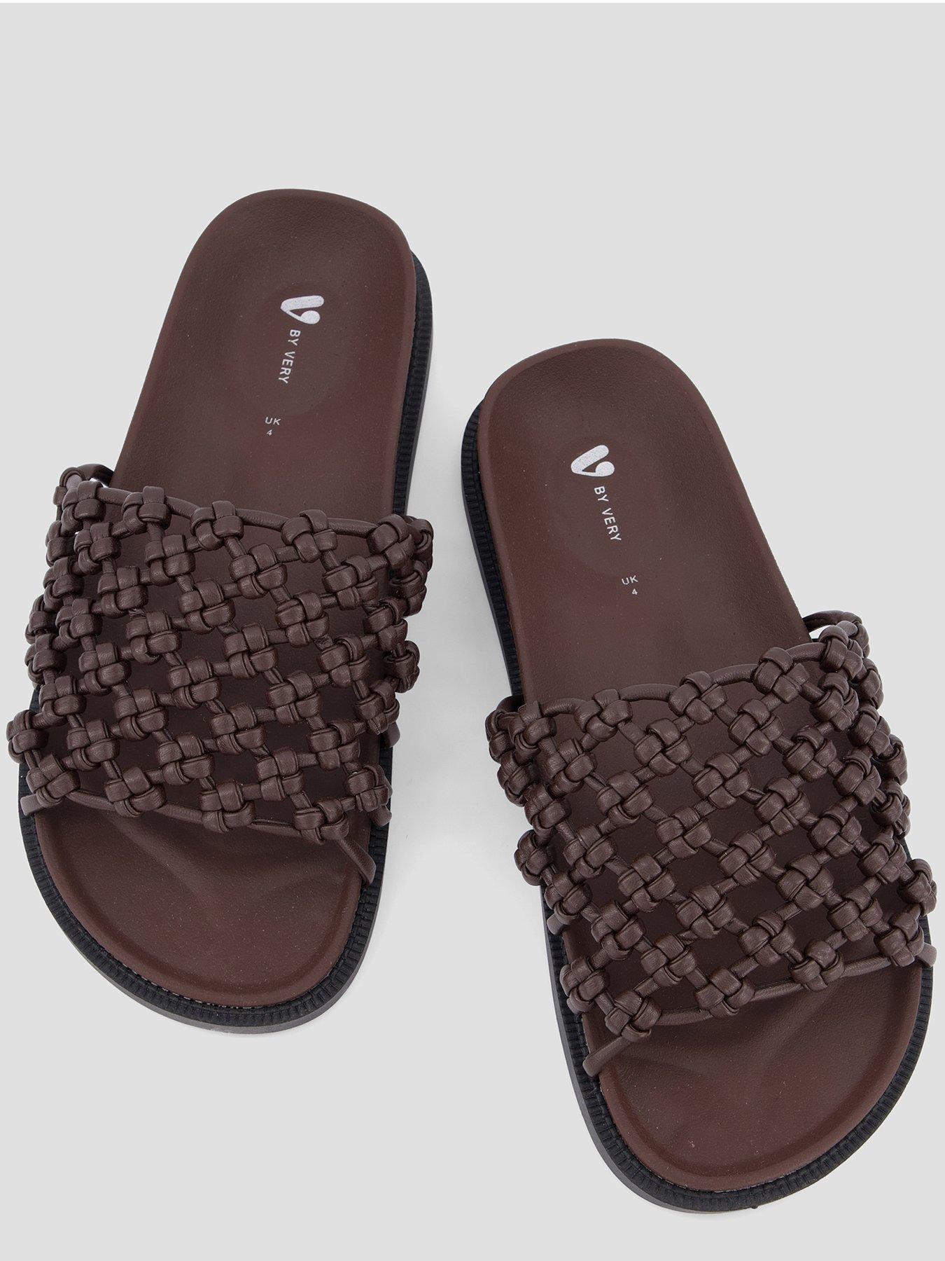 Image 3 of 7 of The Very Collection Wide Fit Woven Footbed Slider - Brown