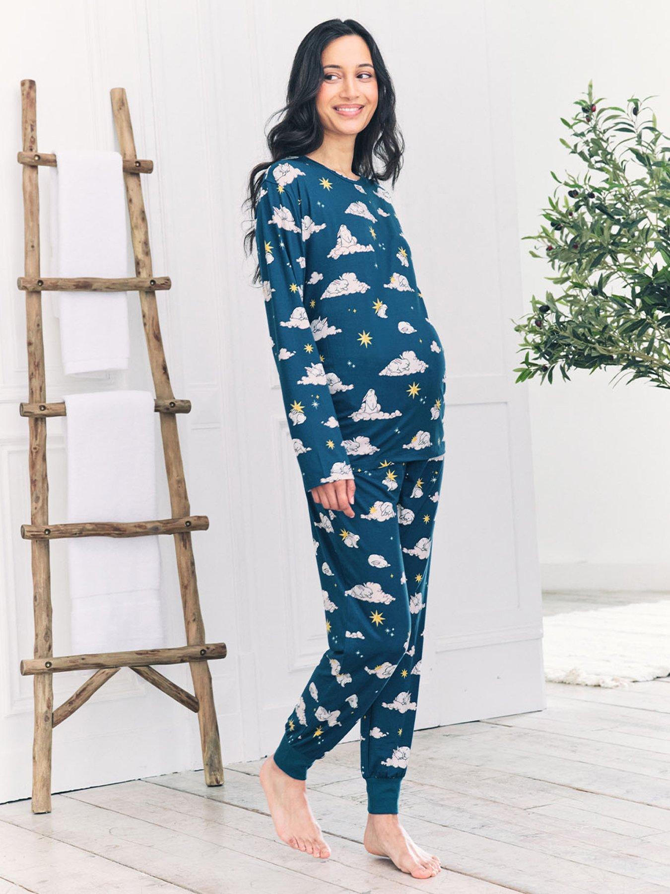 Image 1 of 5 of CHELSEA PEERS Chelsea Peers Maternity Long Sleeve Crew Neck Set With Sleeping Bunny Print In Polyester