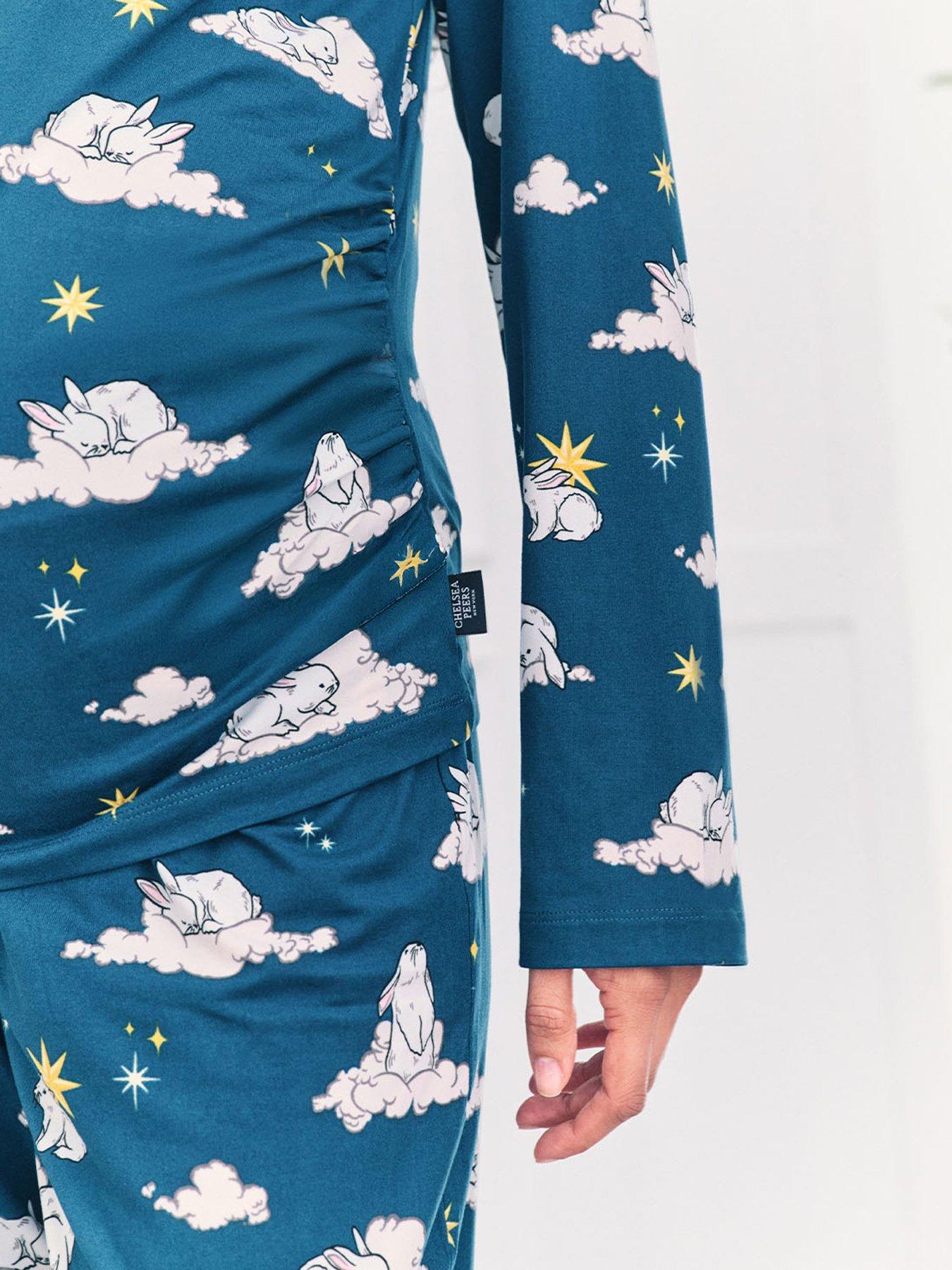 Image 5 of 5 of CHELSEA PEERS Chelsea Peers Maternity Long Sleeve Crew Neck Set With Sleeping Bunny Print In Polyester