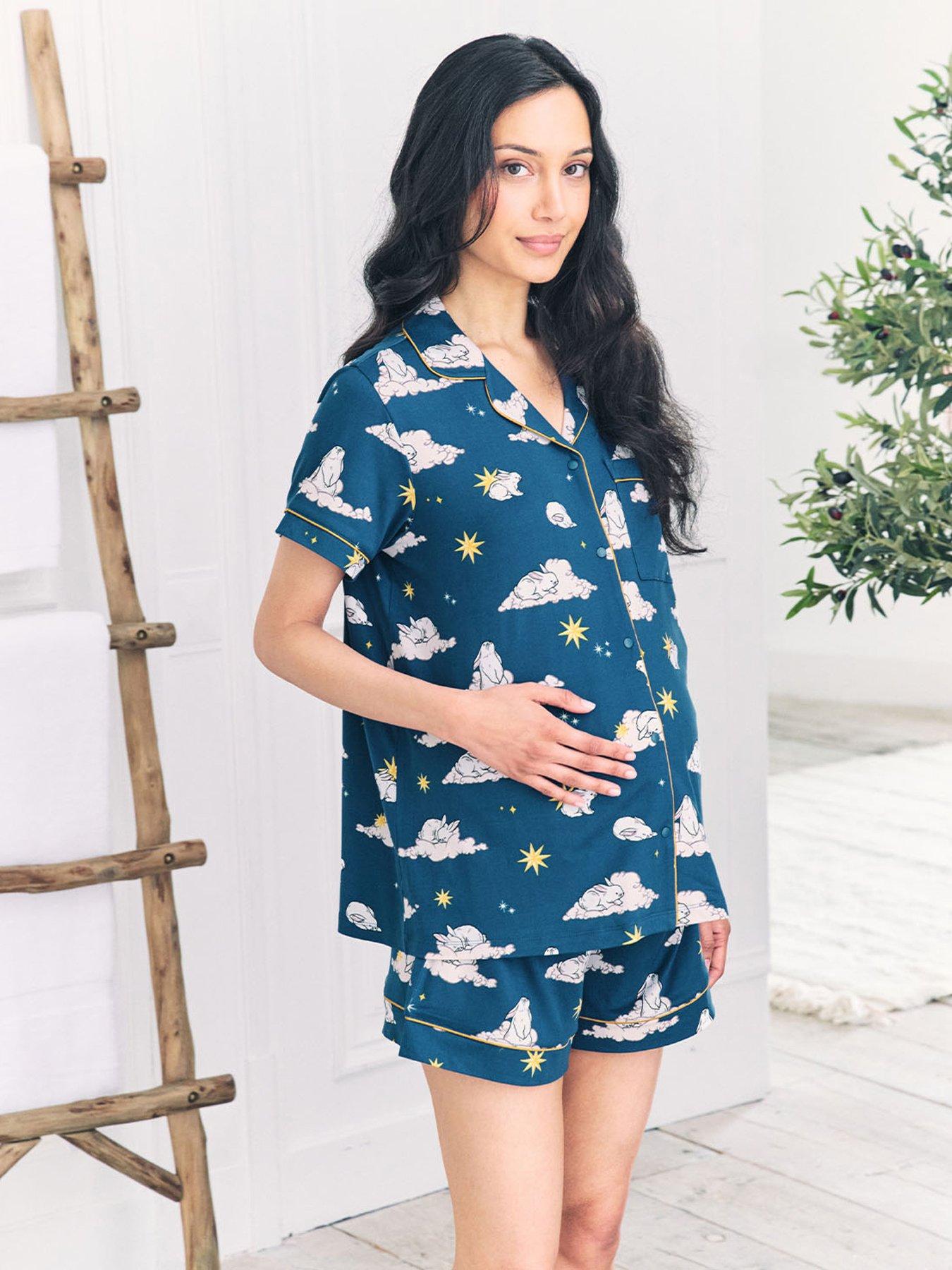 Image 3 of 5 of CHELSEA PEERS Chelsea Peers Maternity Short Sleeve Revere Short Set With Hedgehog Print In Polyester