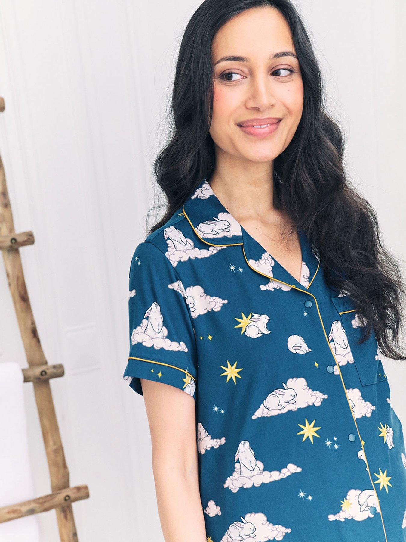 Image 4 of 5 of CHELSEA PEERS Chelsea Peers Maternity Short Sleeve Revere Short Set With Hedgehog Print In Polyester