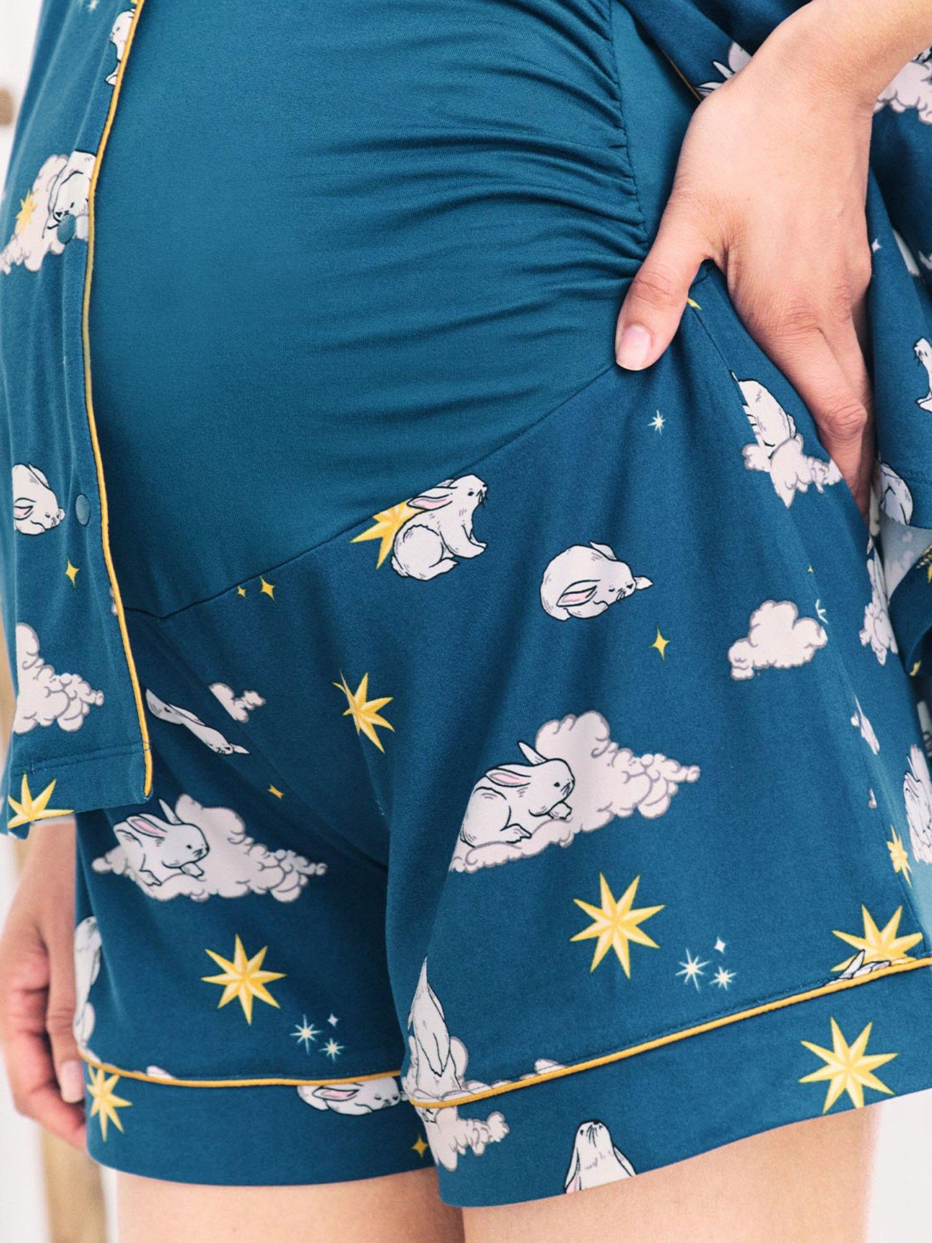 Image 5 of 5 of CHELSEA PEERS Chelsea Peers Maternity Short Sleeve Revere Short Set With Hedgehog Print In Polyester