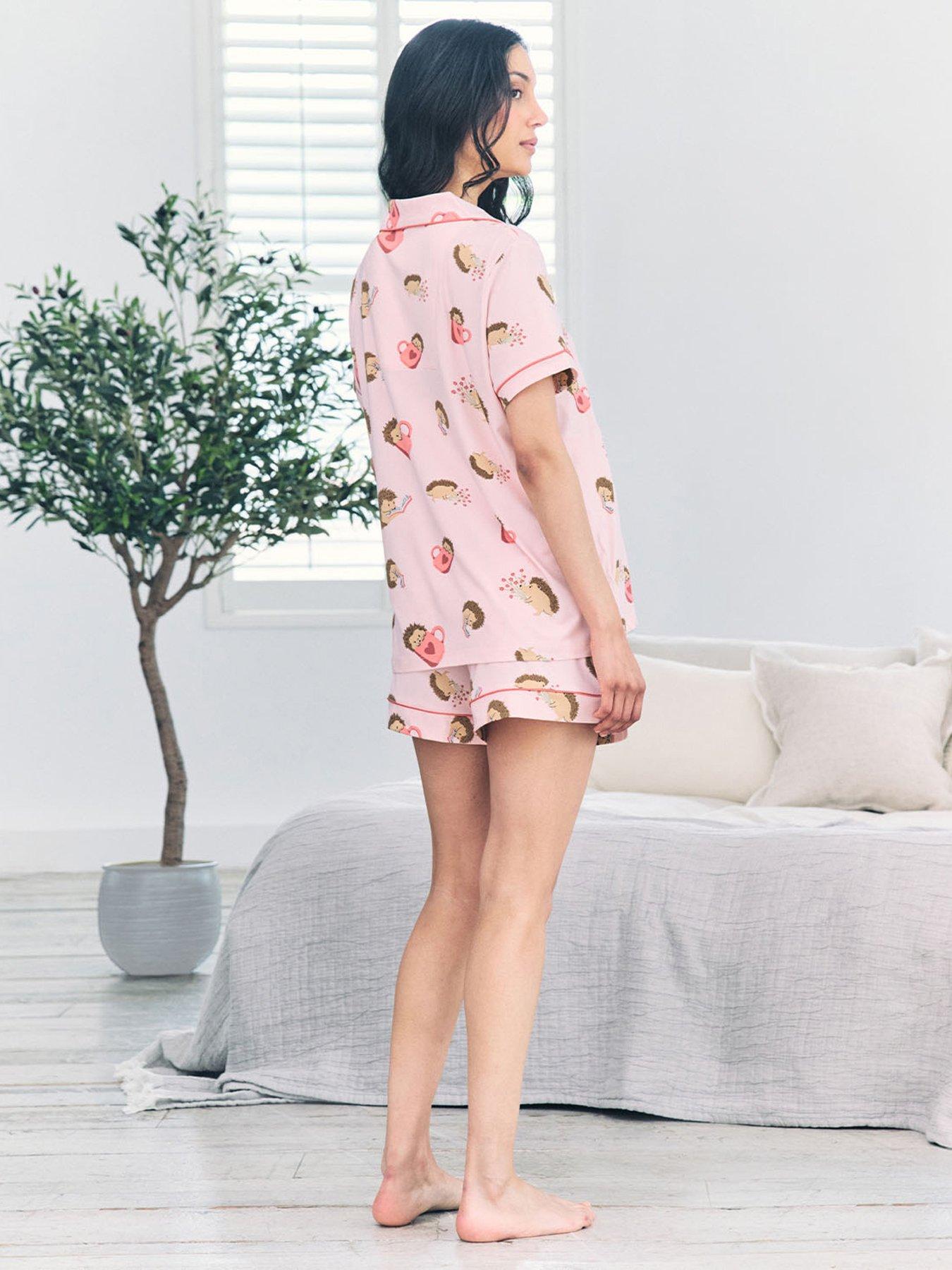 Image 2 of 5 of CHELSEA PEERS Chelsea Peers Maternity Short Sleeve Revere Short Set With Sleeping Bunny Print In Polyester