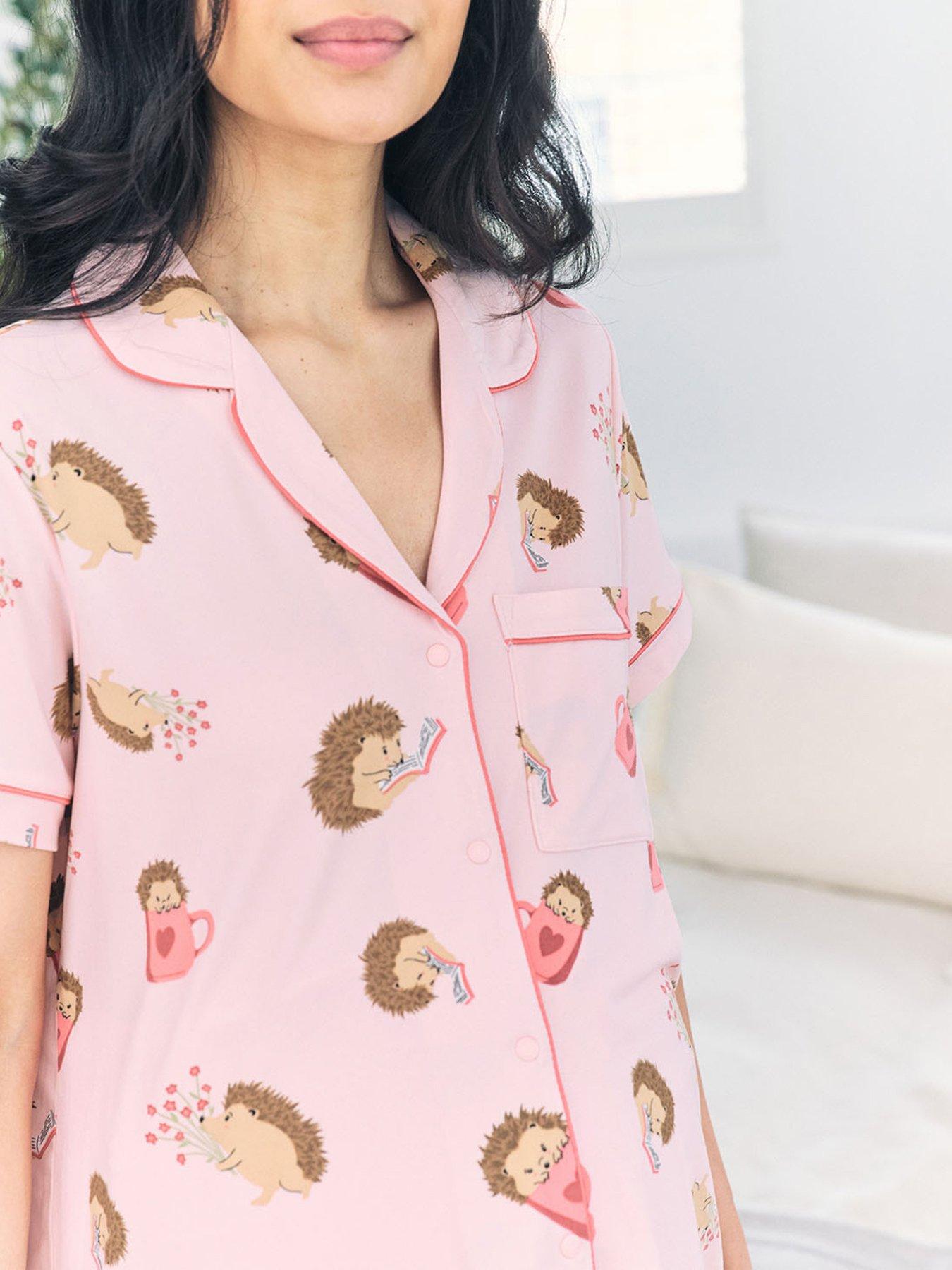 Image 3 of 5 of CHELSEA PEERS Chelsea Peers Maternity Short Sleeve Revere Short Set With Sleeping Bunny Print In Polyester
