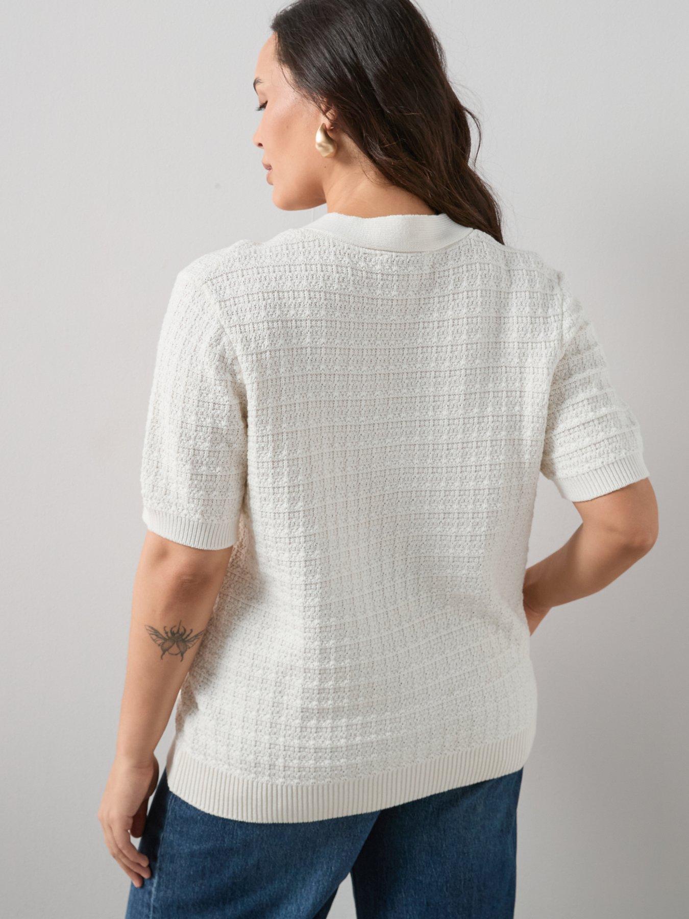  image of the-very-collection-curve-shell-button-short-sleeve-cardigan