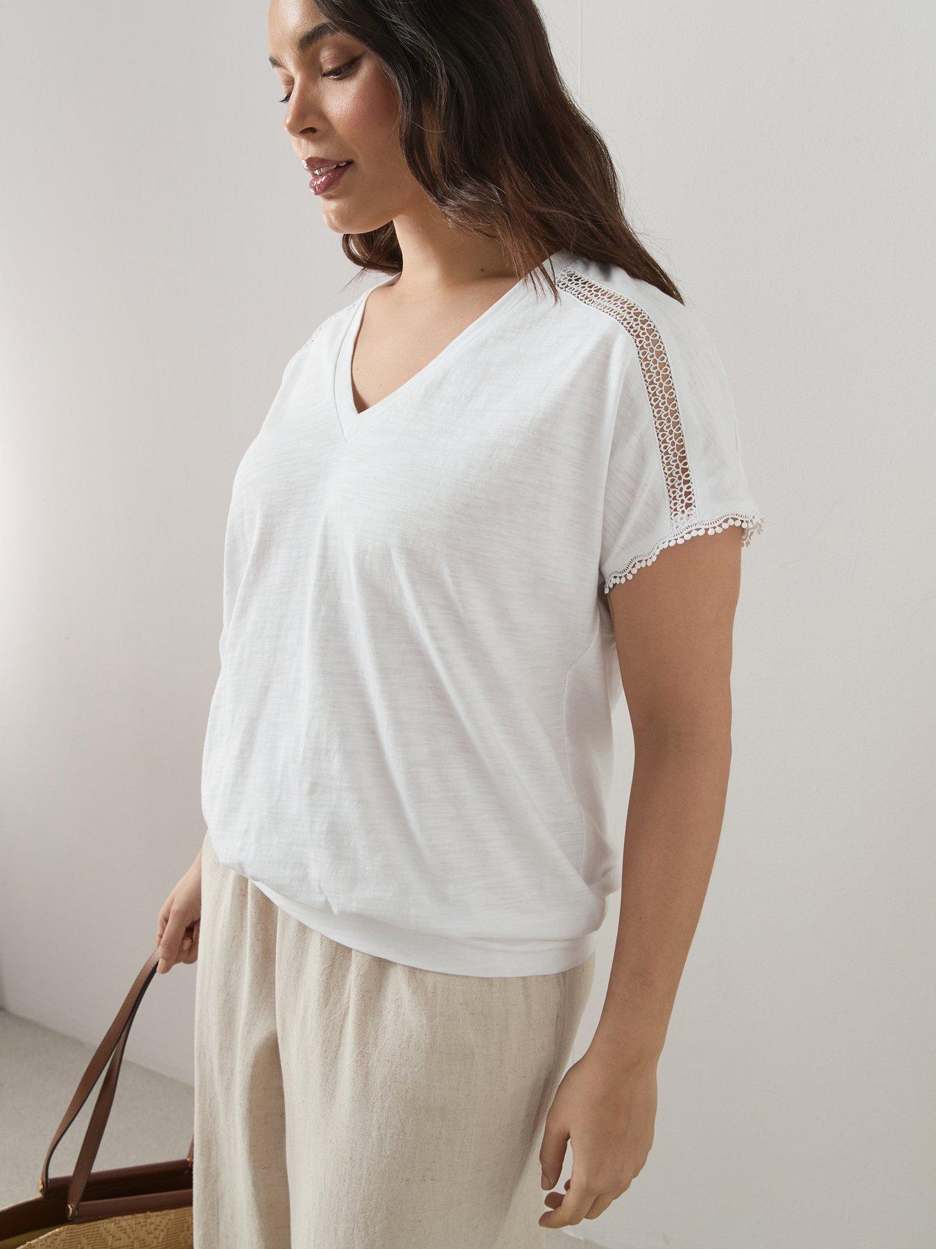 The Very Collection Curve V Neck Stitch Detail Banded Hem T-shirt