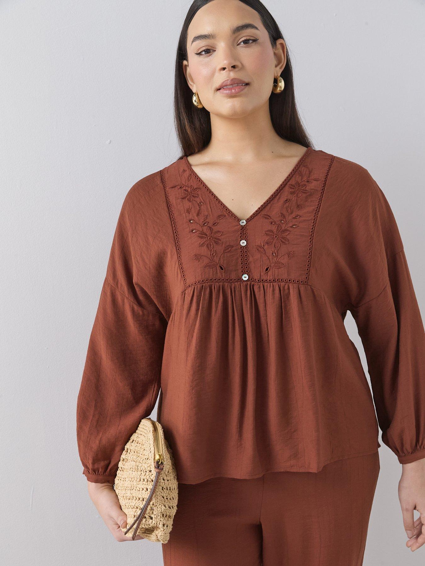 The Very Collection Curve Embroidered V Neck Blouse Co-ord