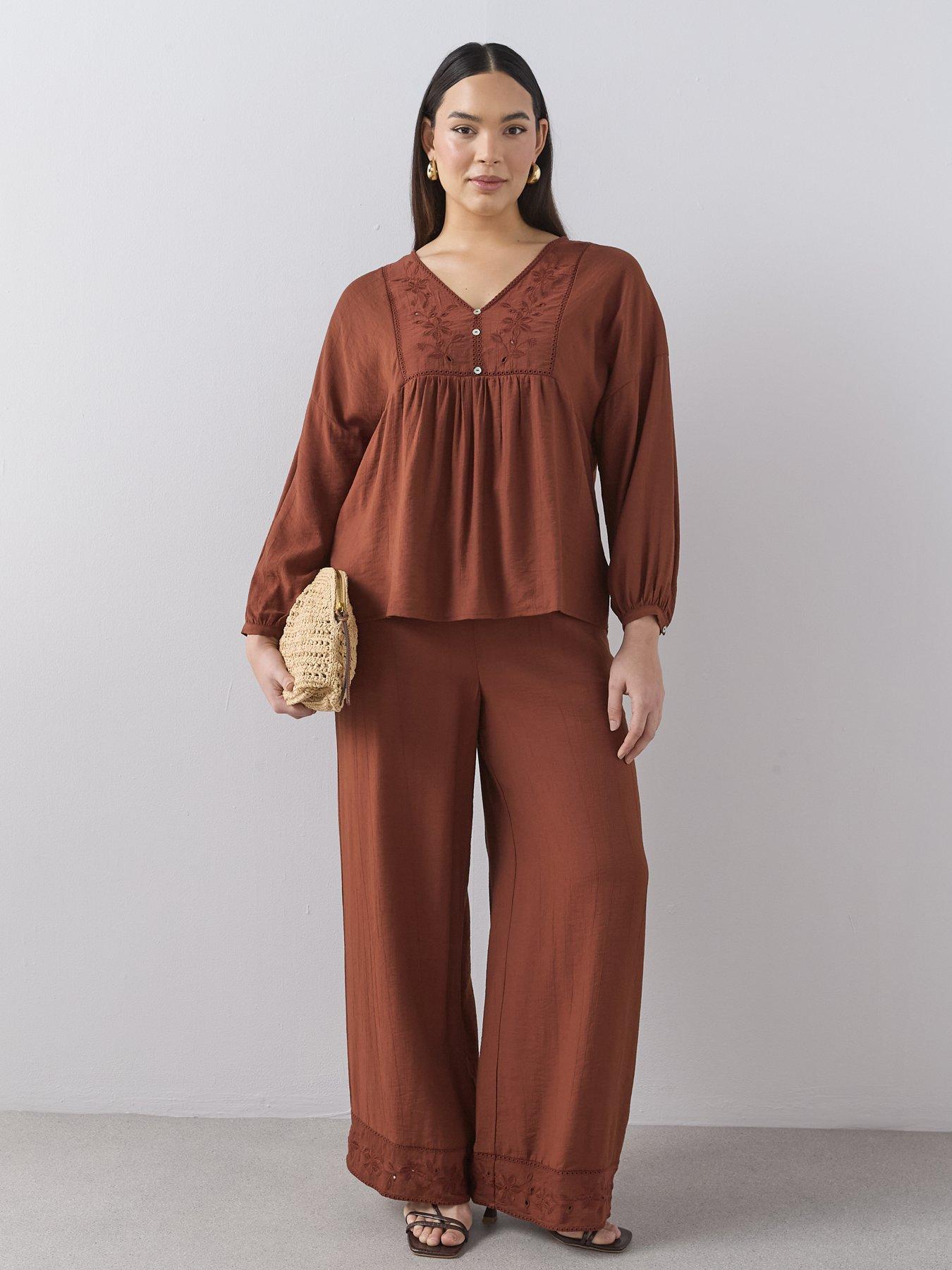Image 3 of 6 of The Very Collection Curve Embroidered V Neck Blouse Co-ord