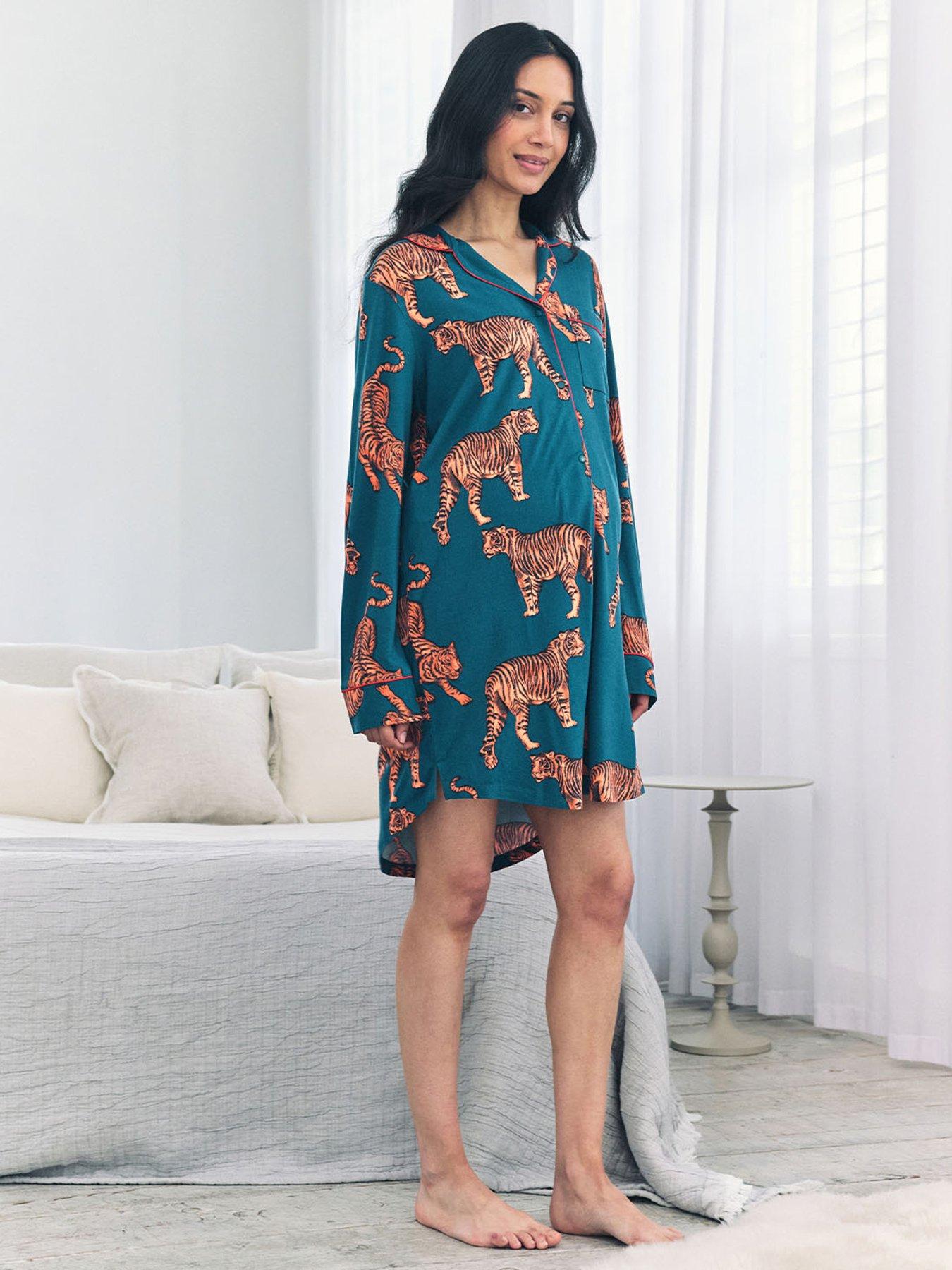 undefined Chelsea Peers Maternity Night Shirt With Tiger Print In Polyester