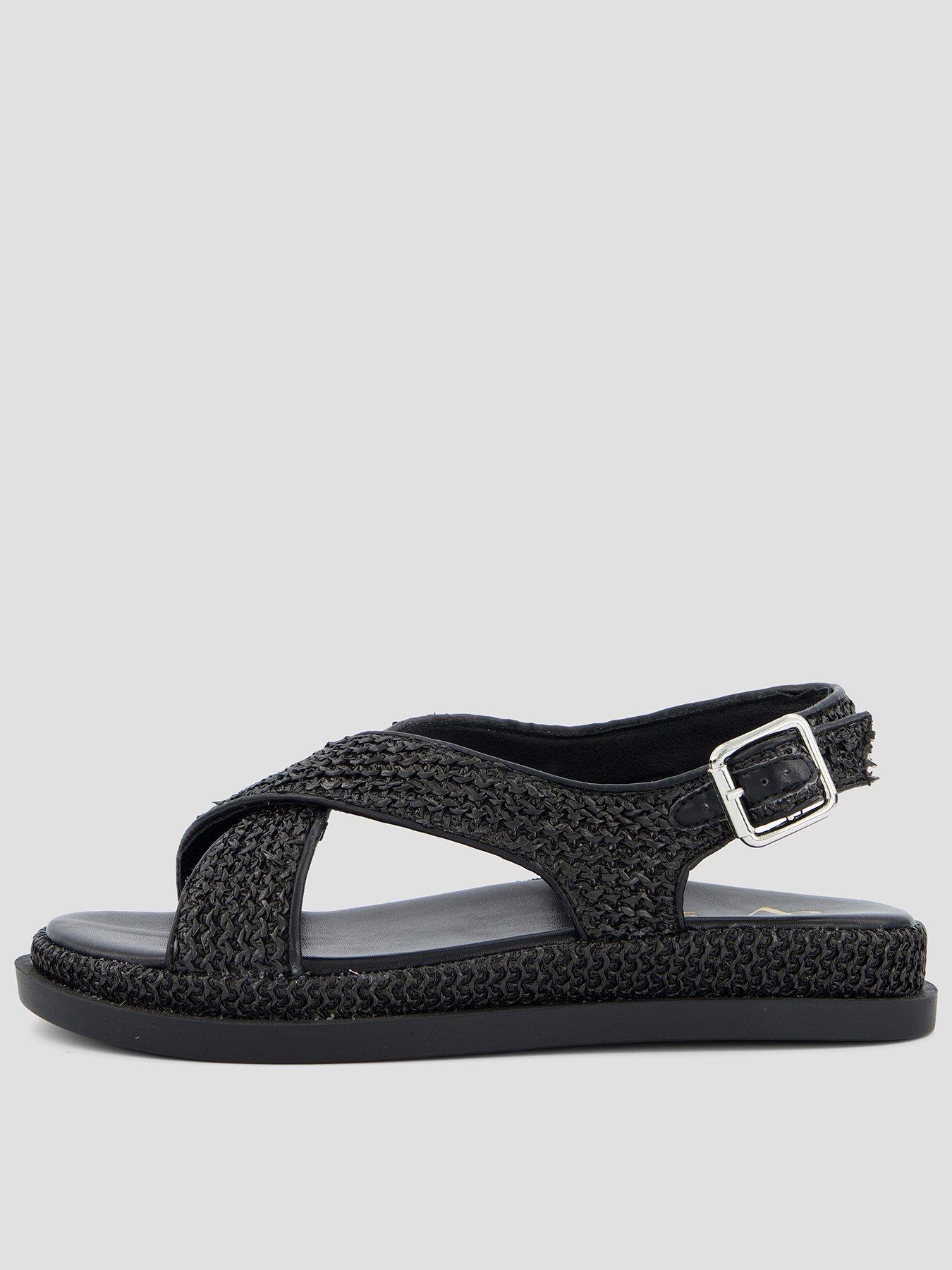 The Very Collection Extra Wide Raffia Footbed Sandal - Black