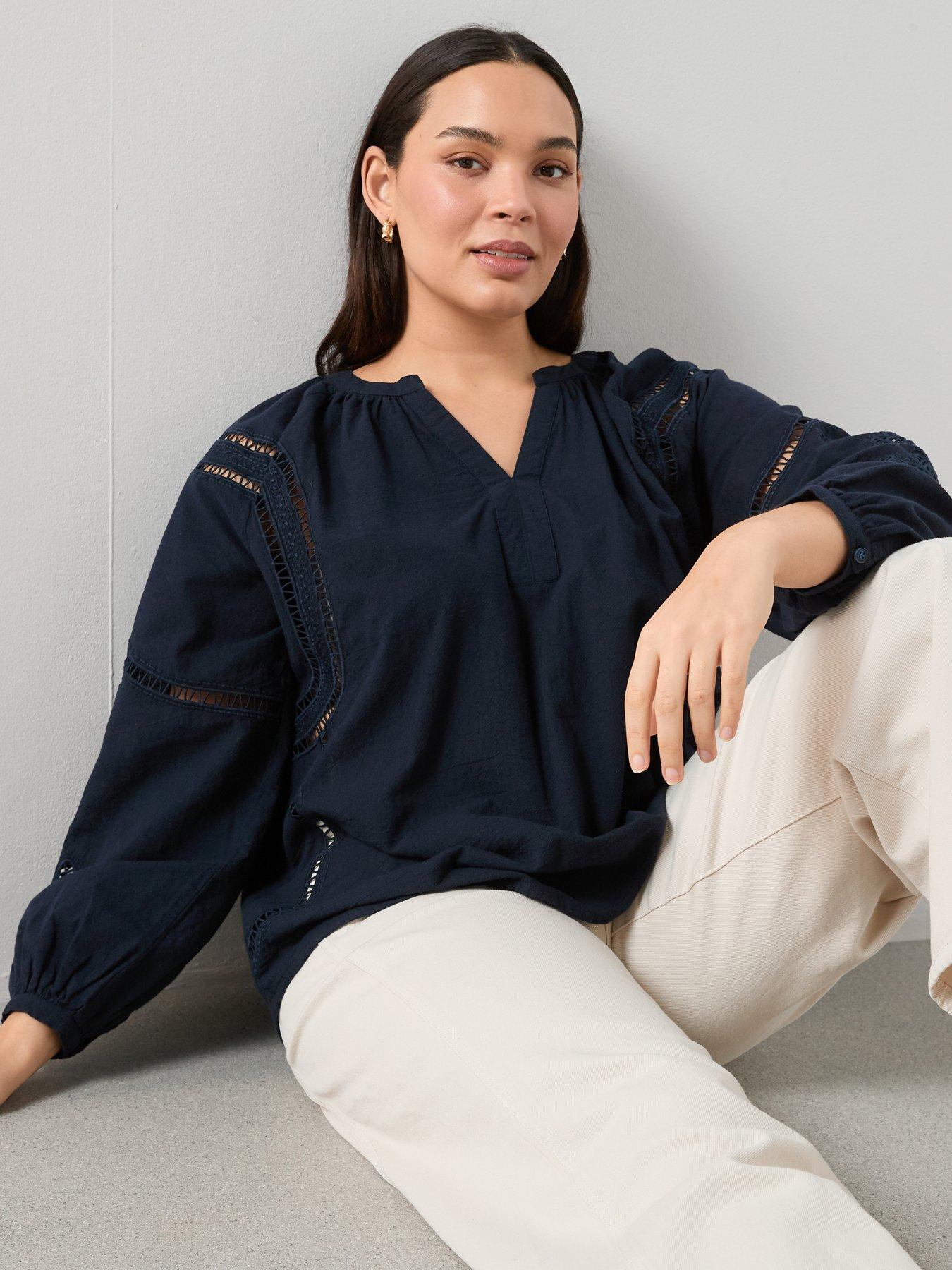 Image 1 of 6 of The Very Collection Curve Lace Trim Blouse