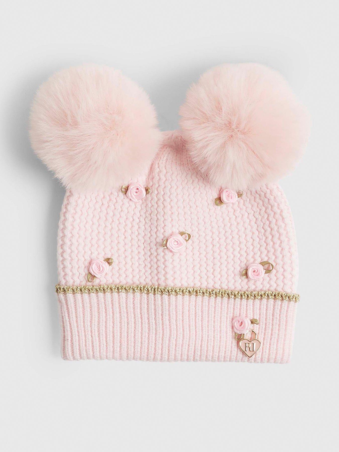 River Island Mini Girls Rosebud Pom Beanie Hat - Pink
