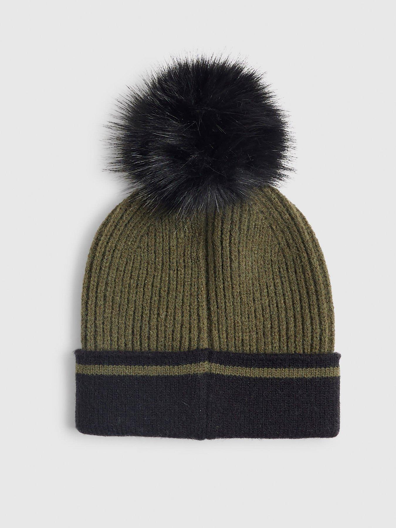  image of river-island-older-boys-colour-block-pom-beanie-khaki